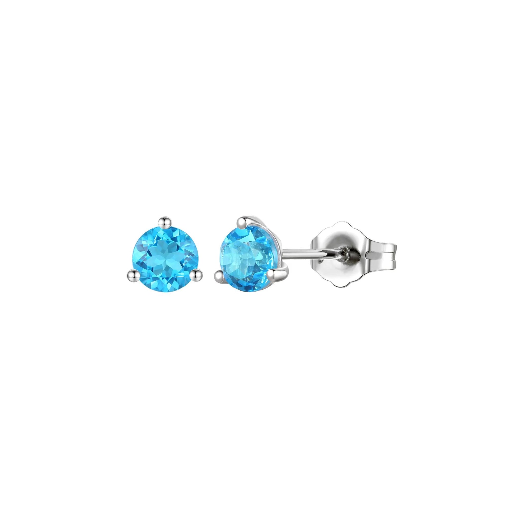 Blue Topaz Stud Earrings 10K White Gold Size 5.00mm