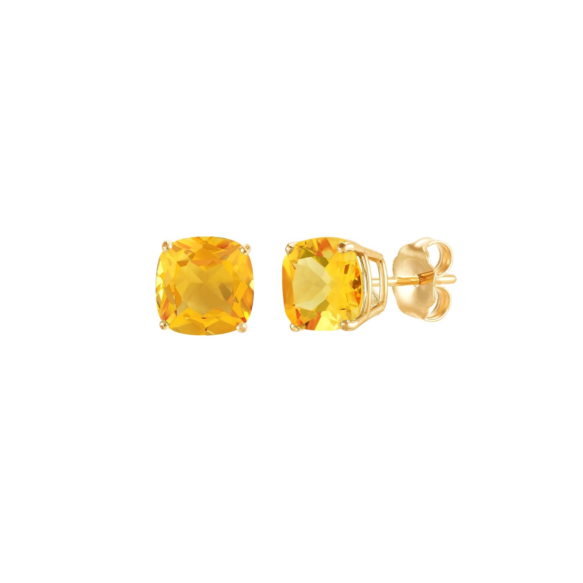Citrine Stud Earrings 10K Yellow Gold Size 8.00mm