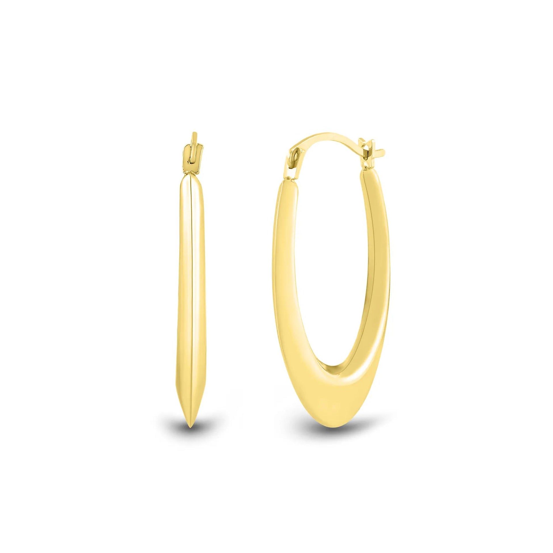 Graduated Oval Hoop Earrings 14K Yellow Gold Size 15.50mm