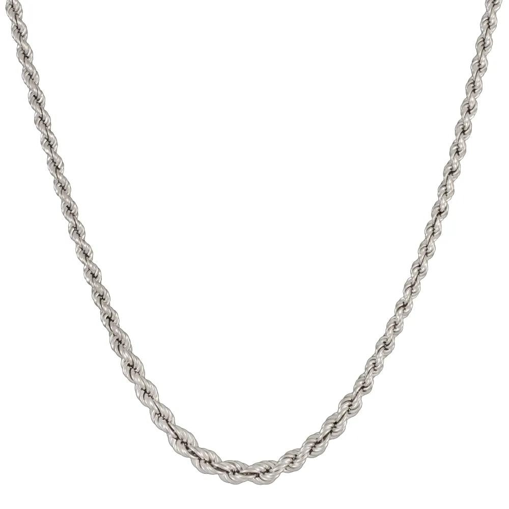 Graduated Rope Chain Necklace .925 Sterling Silver White Size 22"