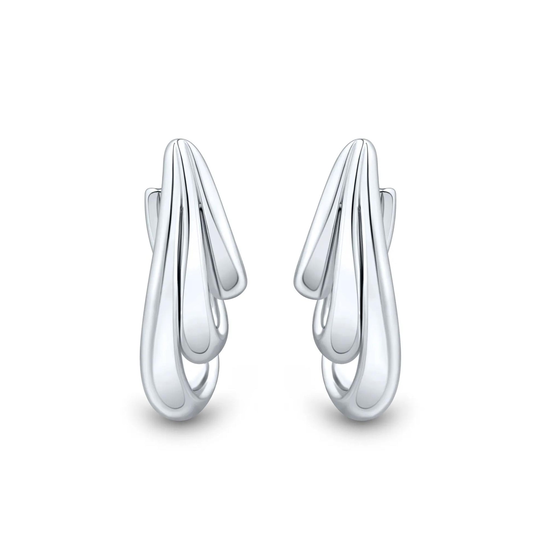 Graduated Triple-Row Hoop Earrings .925 Sterling Silver White Size 21.00mm
