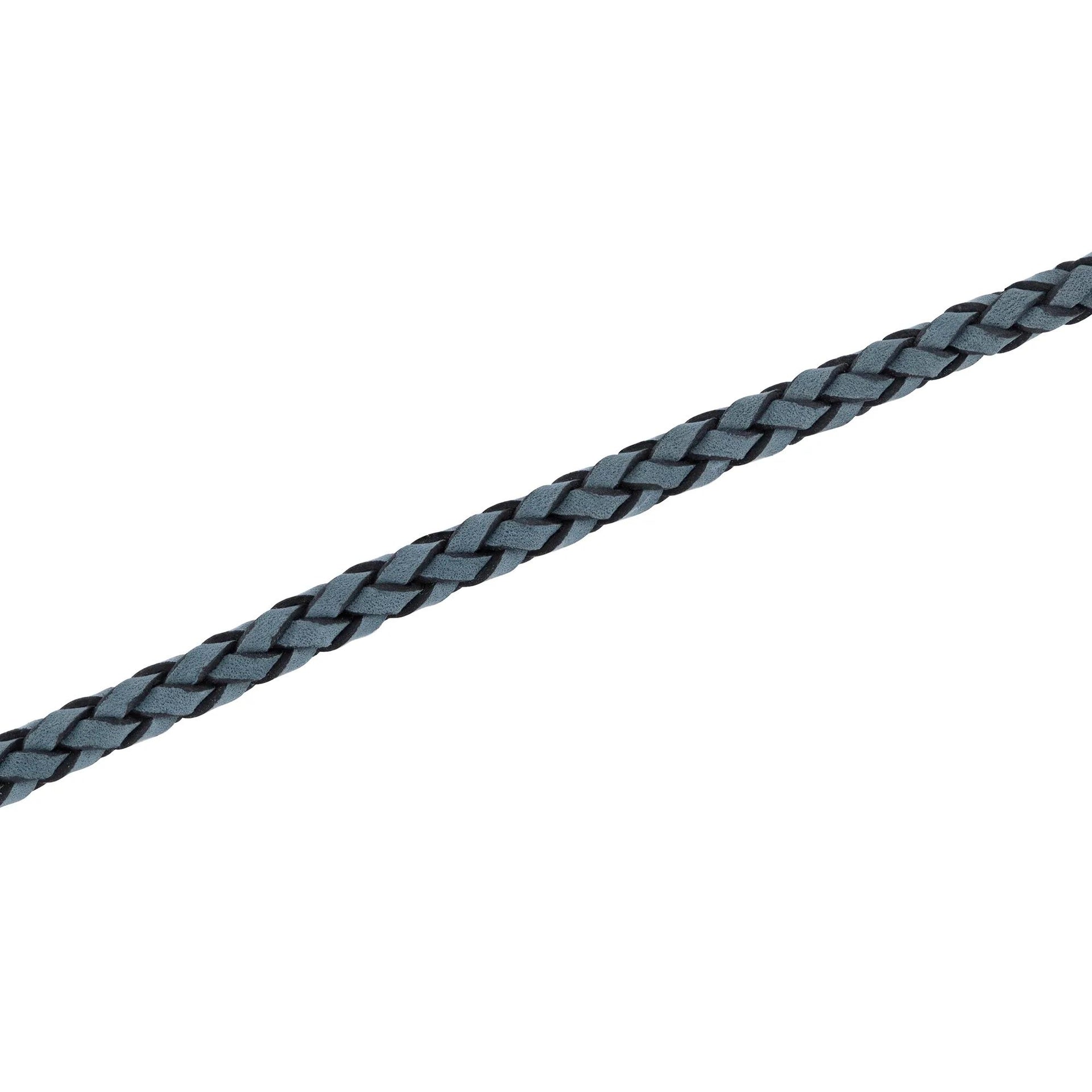 Gray Leather Bracelet White Stainless Steel 8.75" Size 6.00mm