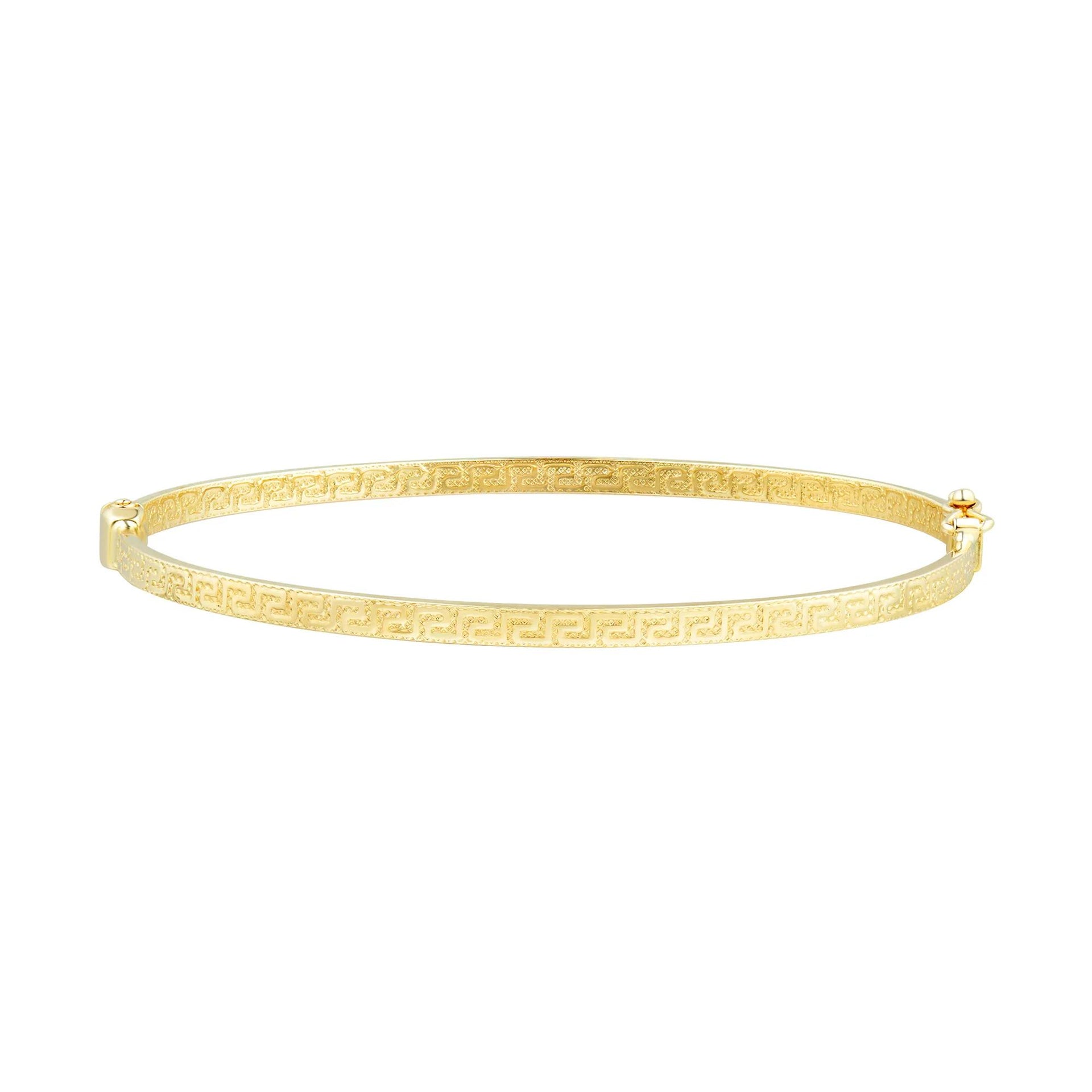 Greek Key Bangle Bracelet 14K Yellow Gold Size 2.90mm