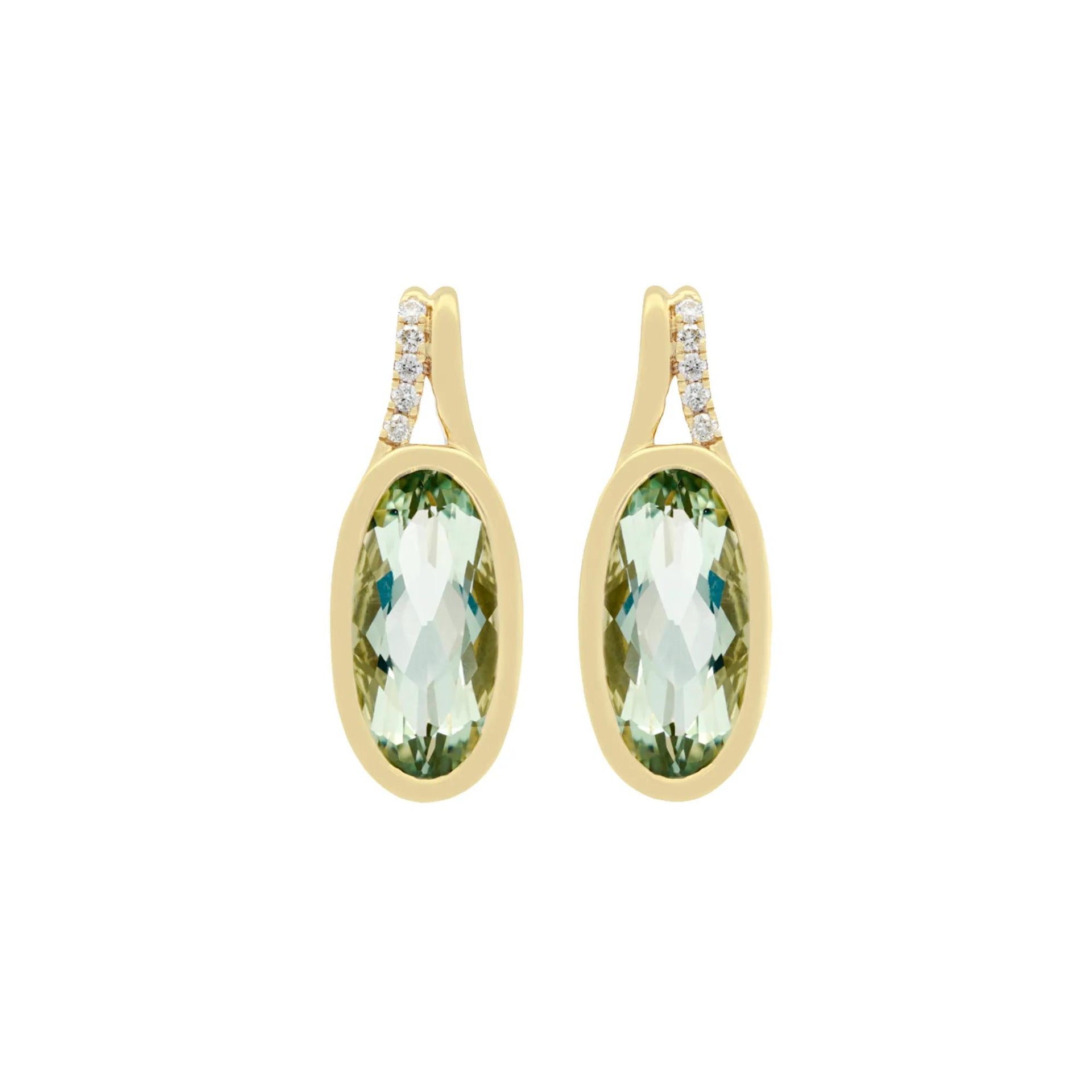 Green Amethyst and Diamond Accent Earrings 10K Yellow Gold Size 8.00mm