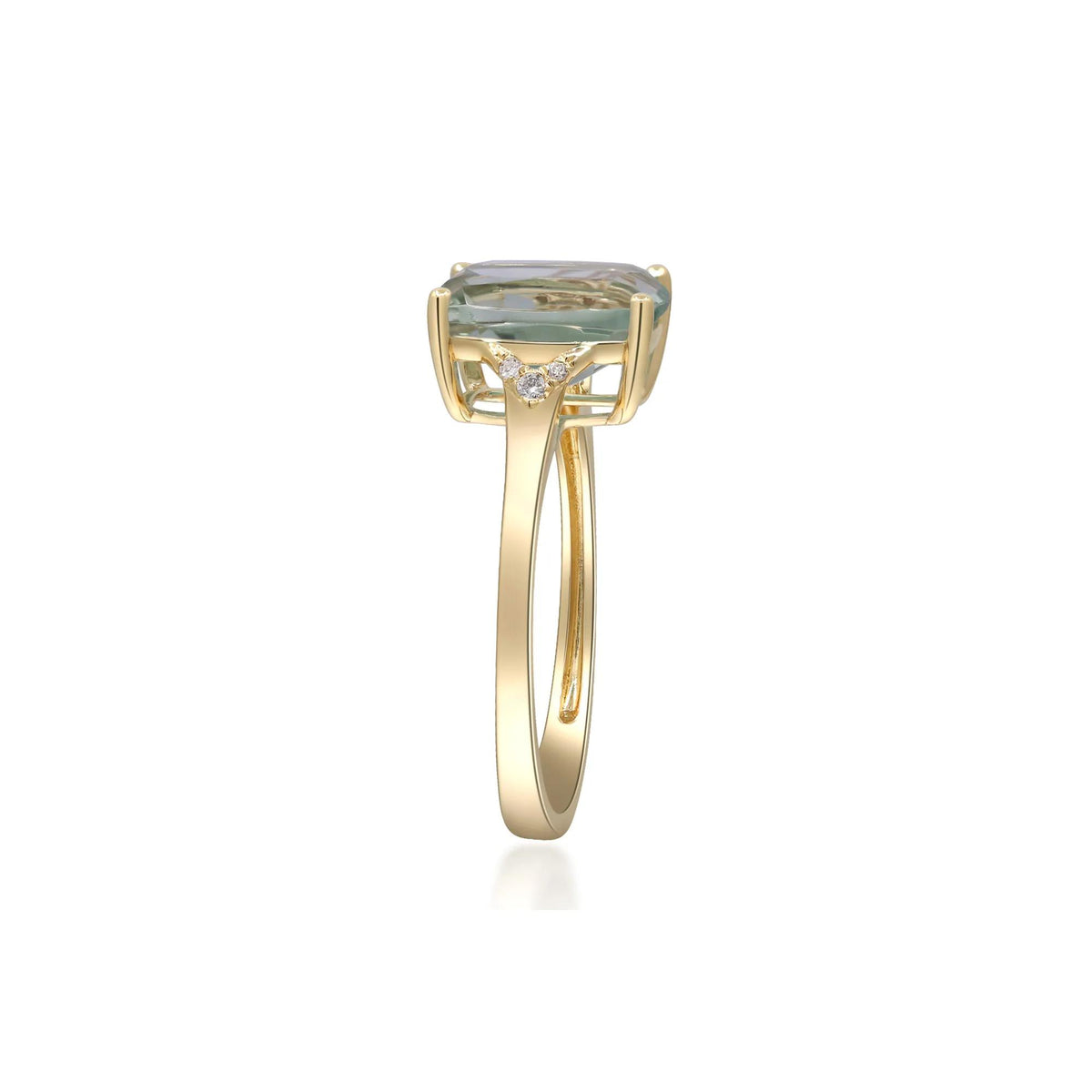 Green Amethyst and Diamond Accent Ring 10K Yellow Gold Size 8 2mm