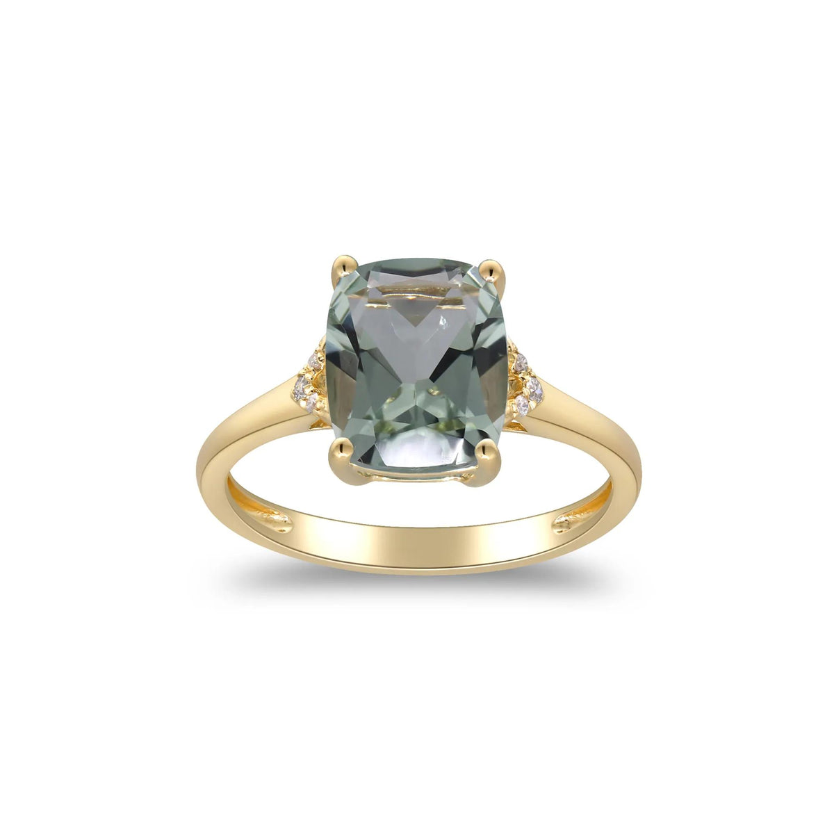 Green Amethyst and Diamond Accent Ring 10K Yellow Gold Size 8 2mm