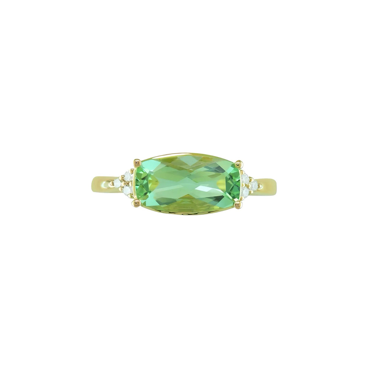 Green Amethyst and Diamond Accent Ring 10K Yellow Gold Size 6 1mm