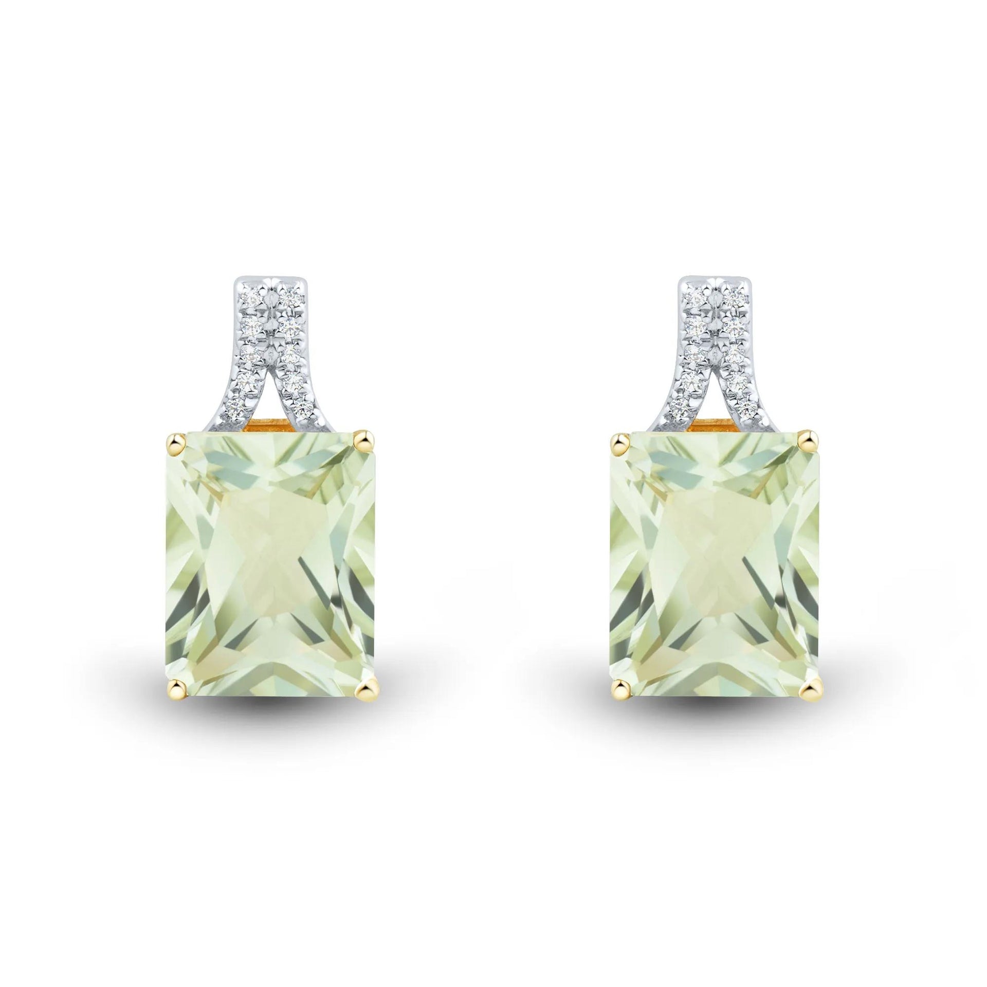 Green Amethyst and Diamond Accent Stud Earrings 10K Yellow Gold Size 7.00mm