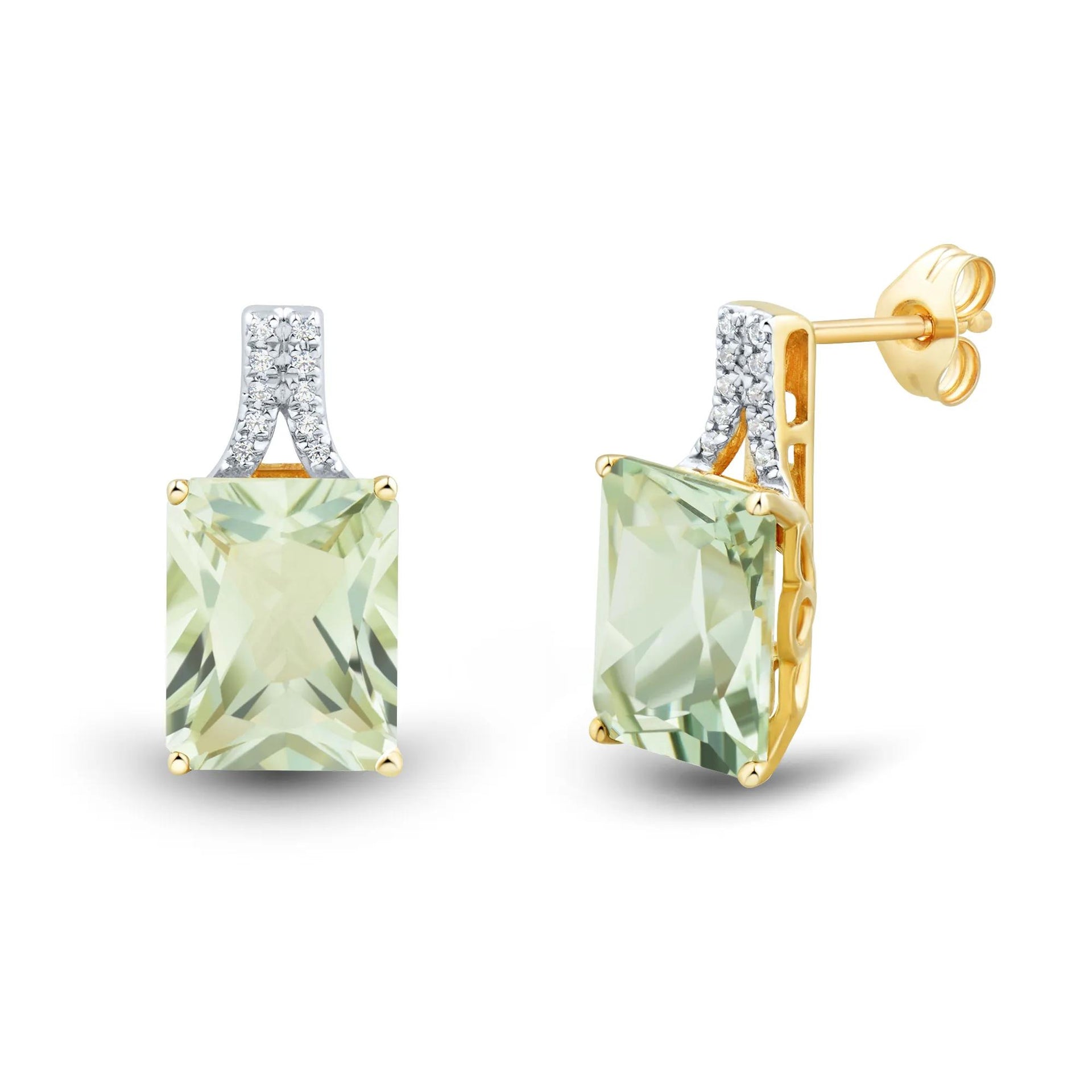 Green Amethyst and Diamond Accent Stud Earrings 10K Yellow Gold Size 7.00mm