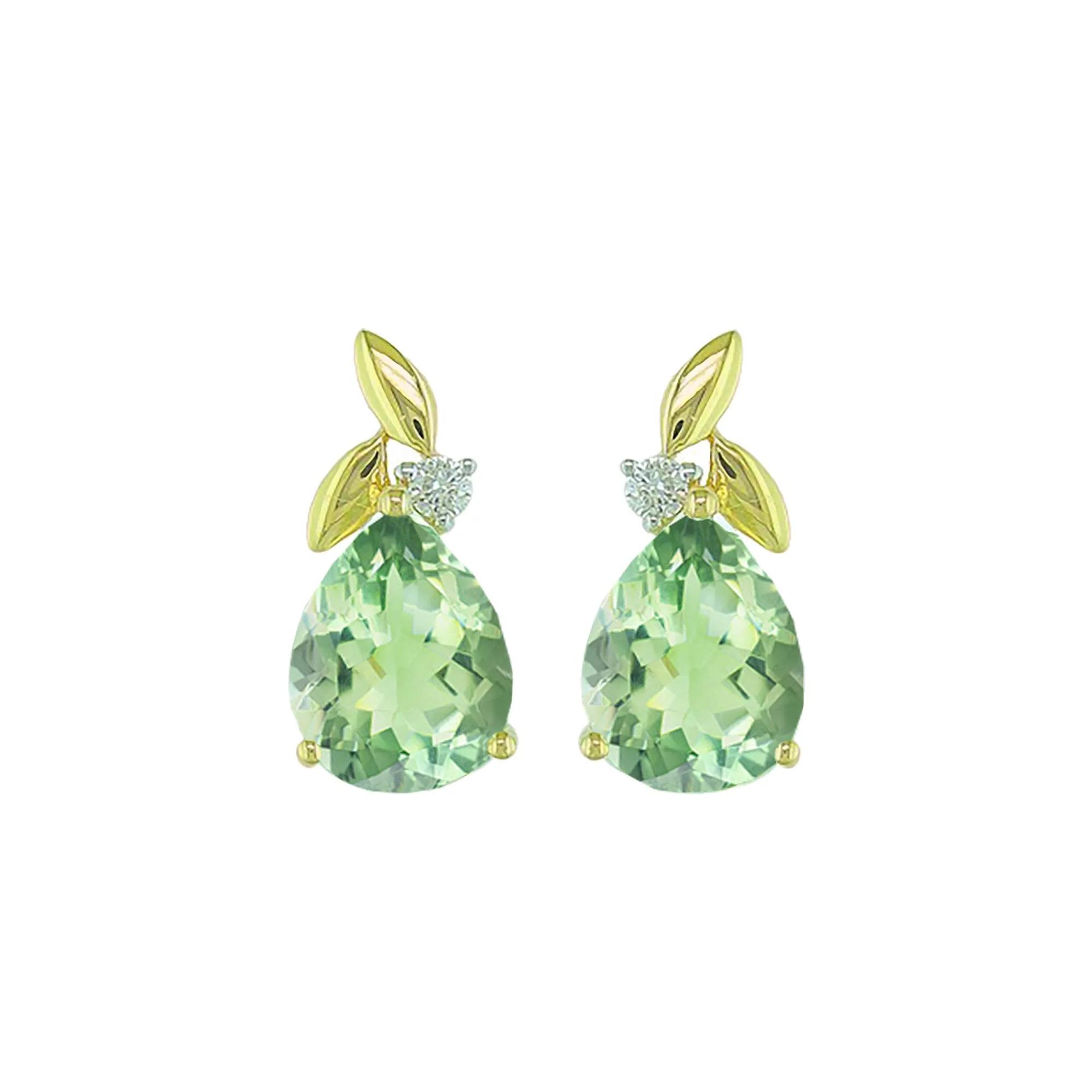 Green Amethyst and Diamond Accent Stud Earrings 10K Yellow Gold Size 7.00mm