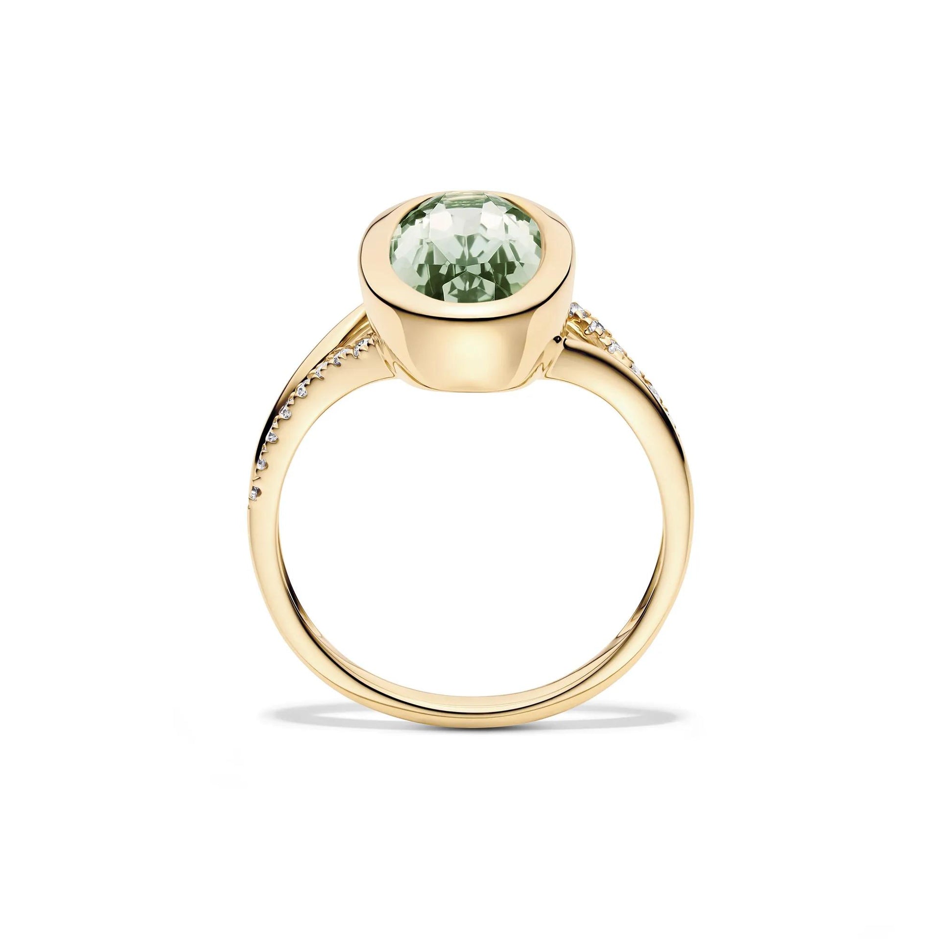 1/10 CT. Tw. Green Amethyst and Diamond Bezel Ring 10K Yellow Gold Round Brilliant Cut Size 5 1mm