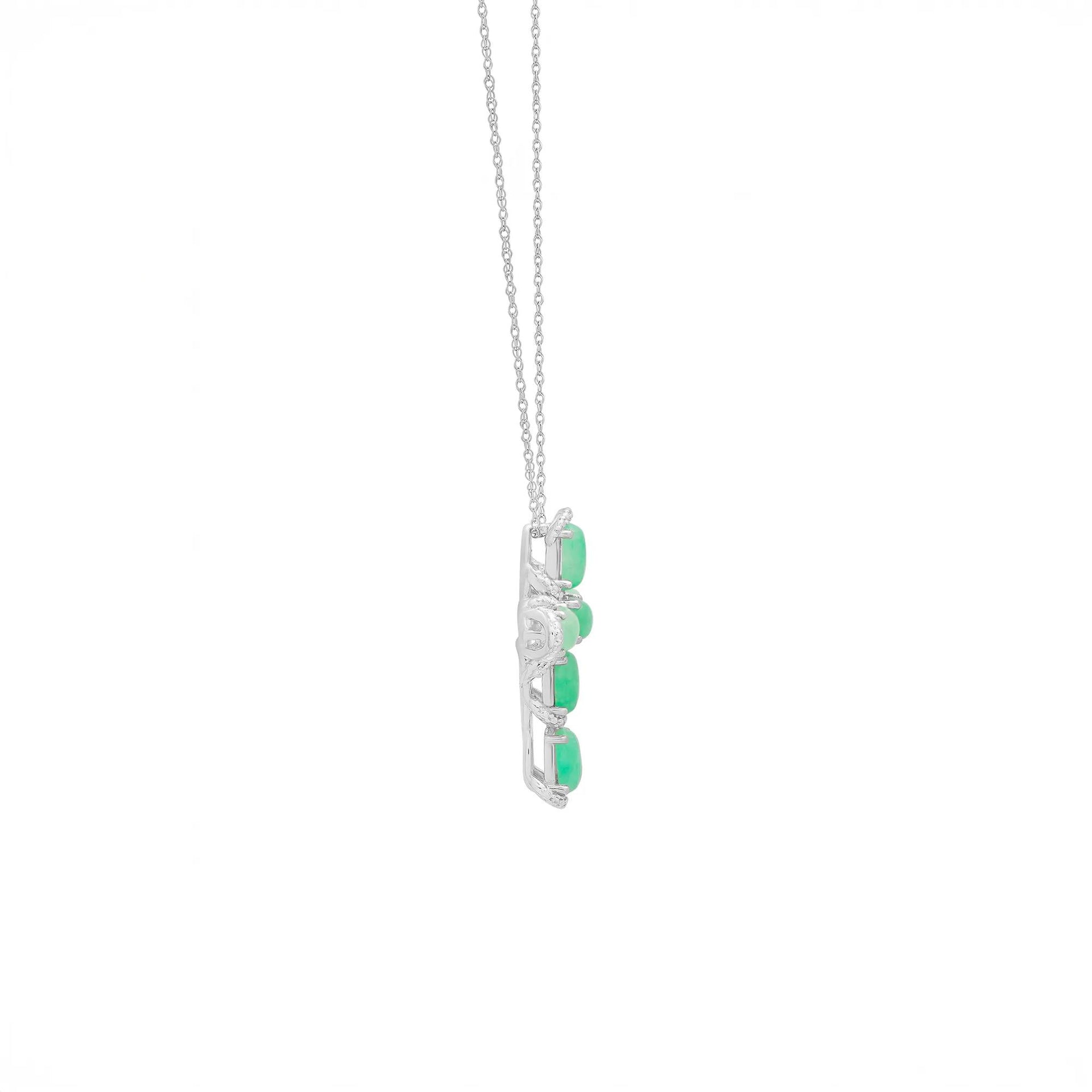 Green Jade Cross Pendant Necklace .925 Sterling Silver White Size 18"