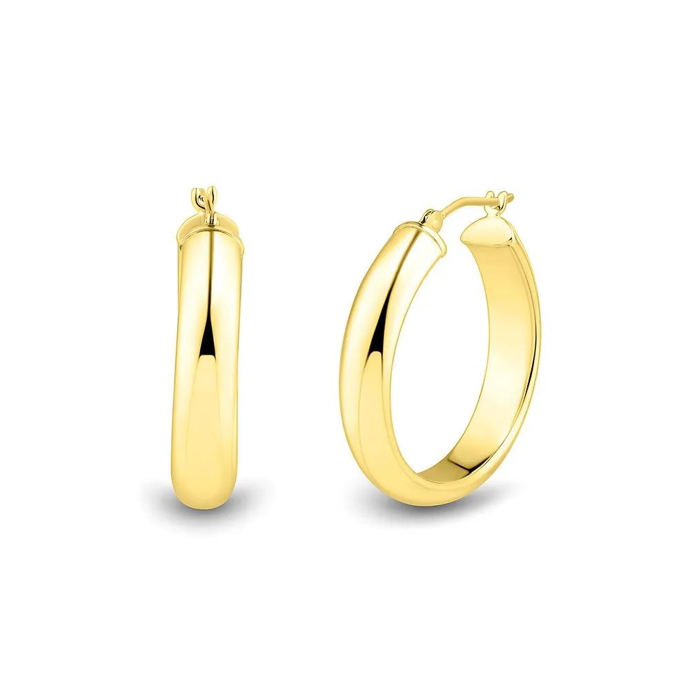 Half Round Hoop Earrings 14K Yellow Gold Size 25.00mm