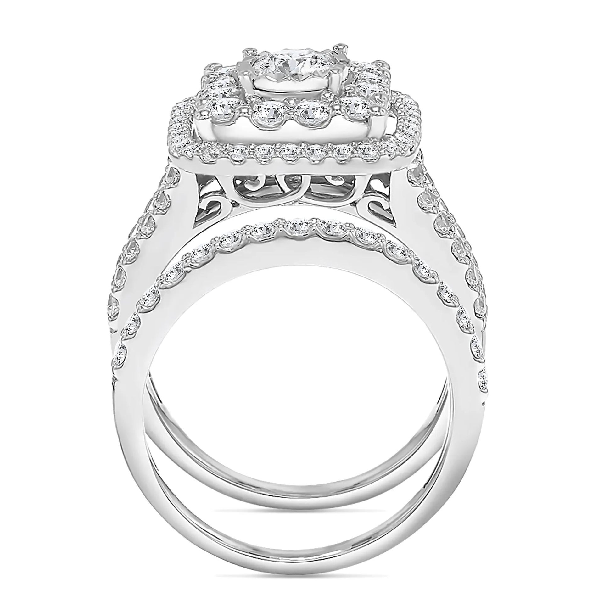 2 CT. Tw. Halo Diamond Engagement Ring 10K White Gold Size 8.5