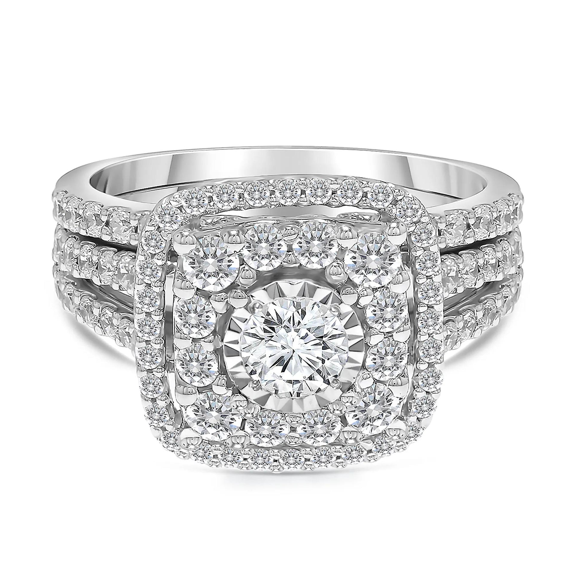 2 CT. Tw. Halo Diamond Engagement Ring 10K White Gold Size 8.5