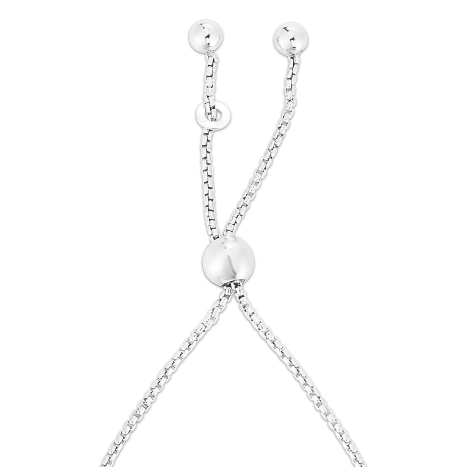 Heart and Bead Bolo Bracelet .925 Sterling Silver White Size 12.00mm