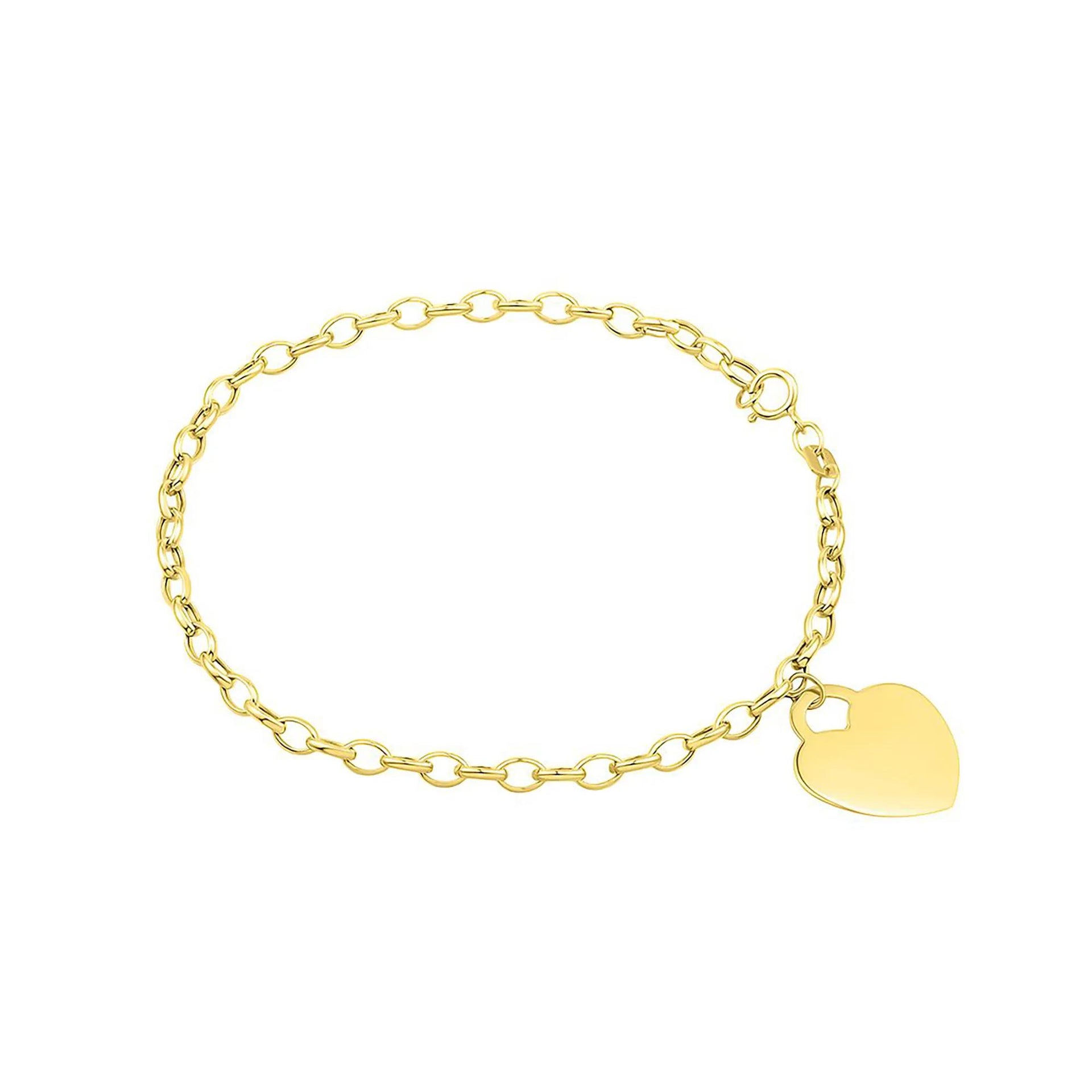 Heart Dangle Bracelet 14K Yellow Gold Size 7.5"