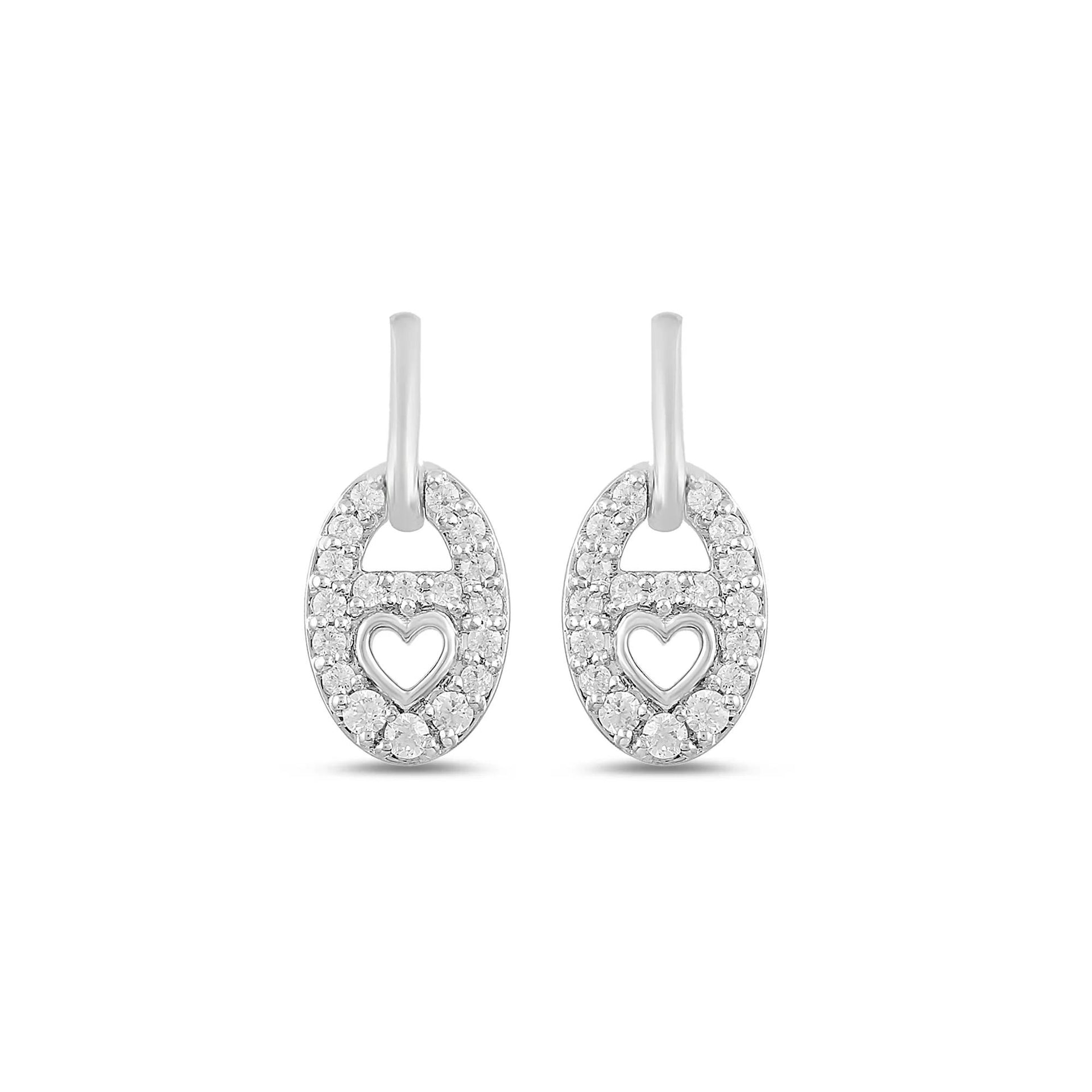 1/4 CT. Tw. Heart Lock Diamond Earrings .925 Sterling Silver White Size 6.60mm