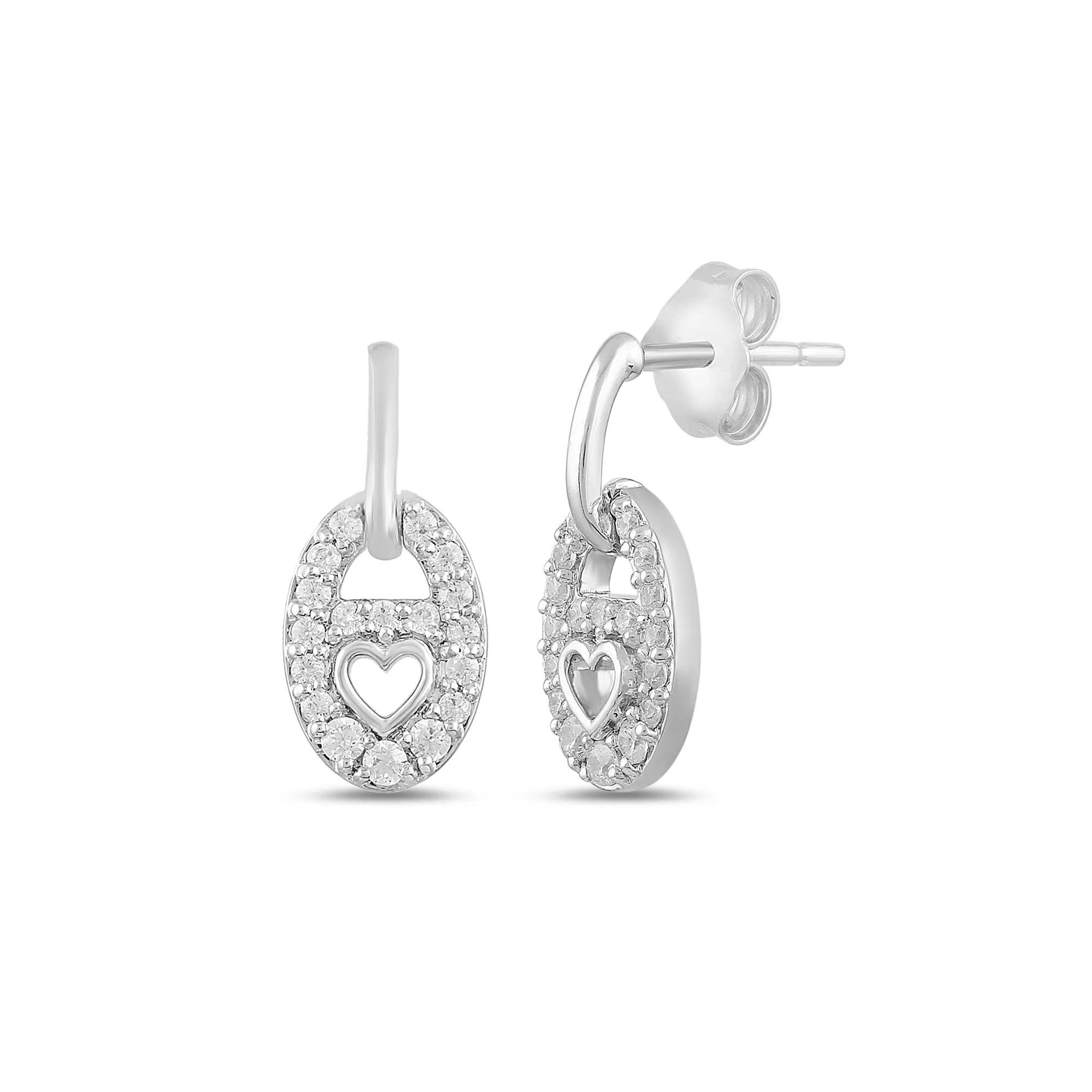 1/4 CT. Tw. Heart Lock Diamond Earrings .925 Sterling Silver White Size 6.60mm