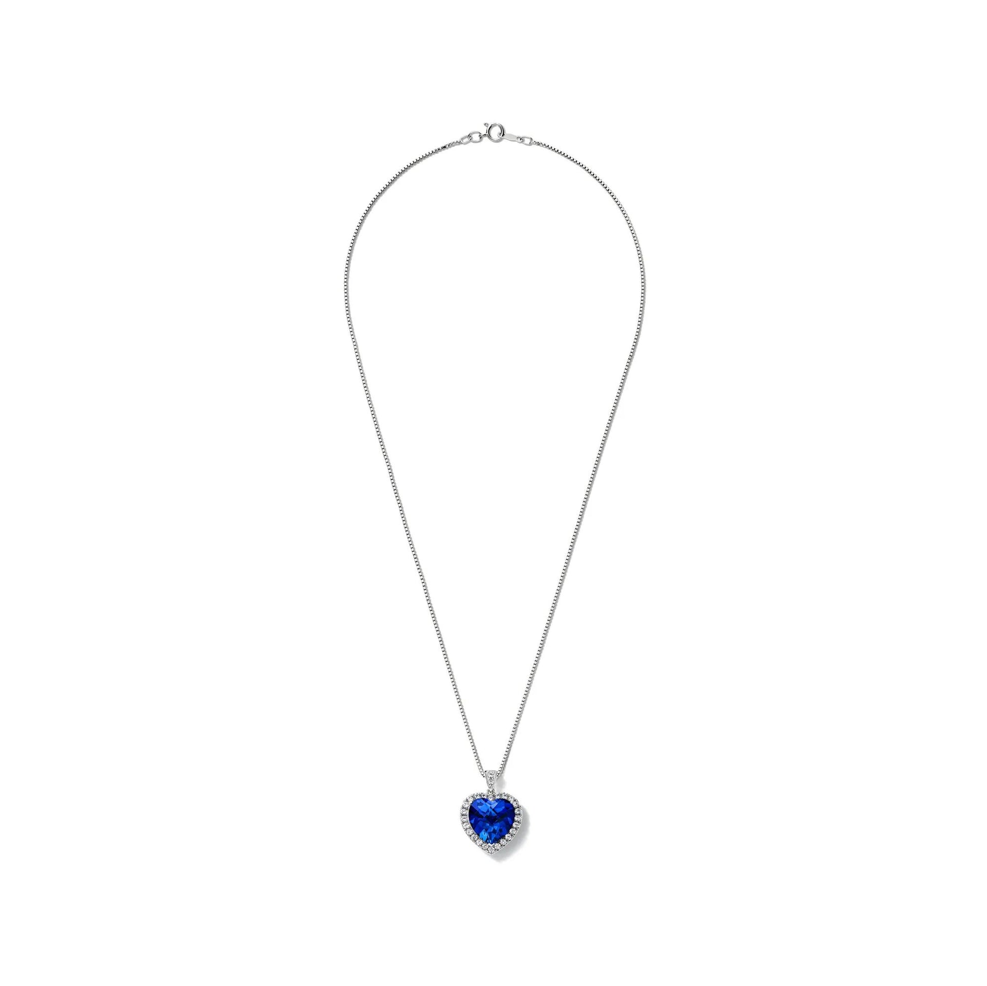 Heart of the Ocean Pendant Necklace .925 Sterling Silver White Size 18"