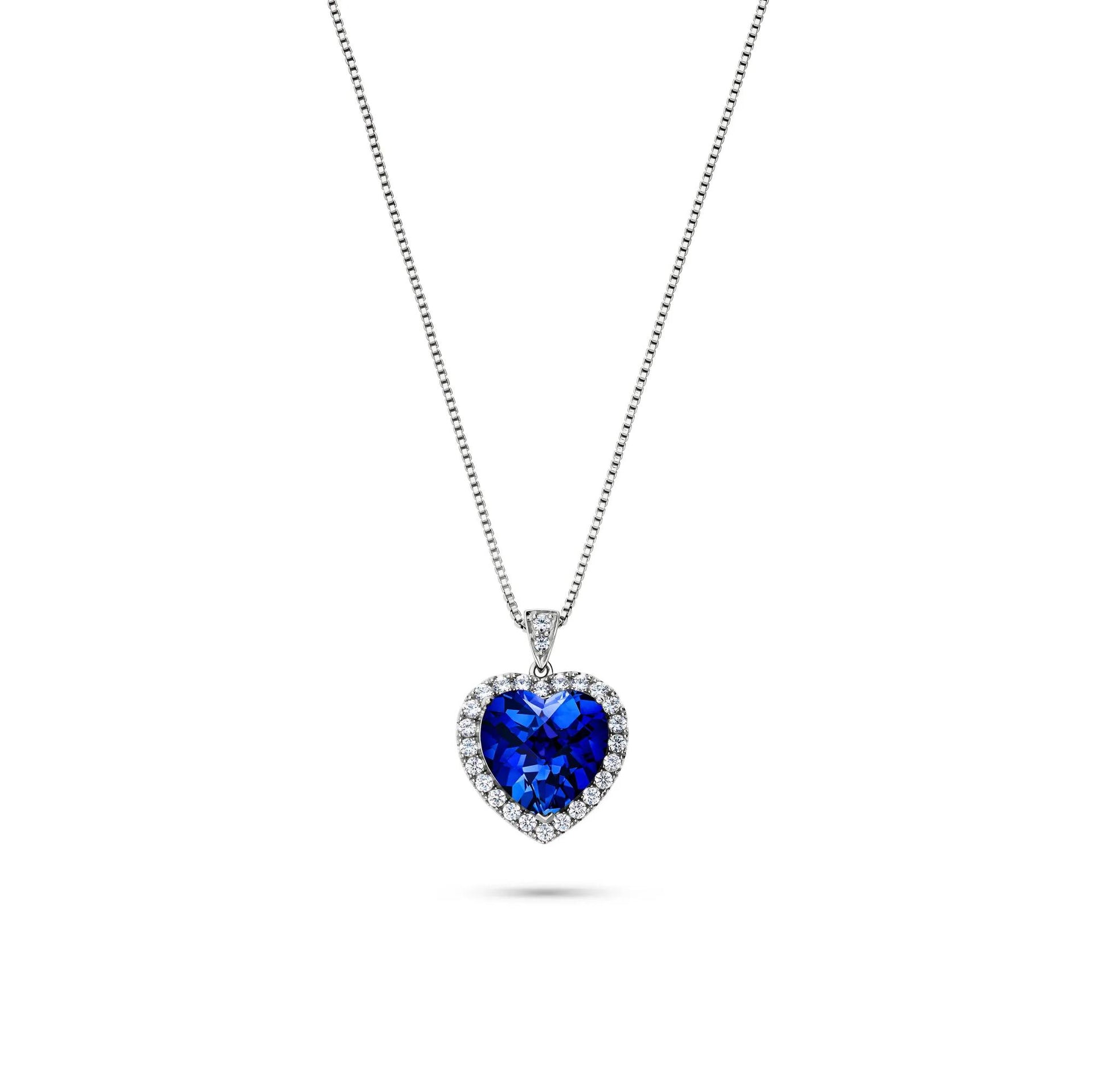 Heart of the Ocean Pendant Necklace .925 Sterling Silver White Size 18"