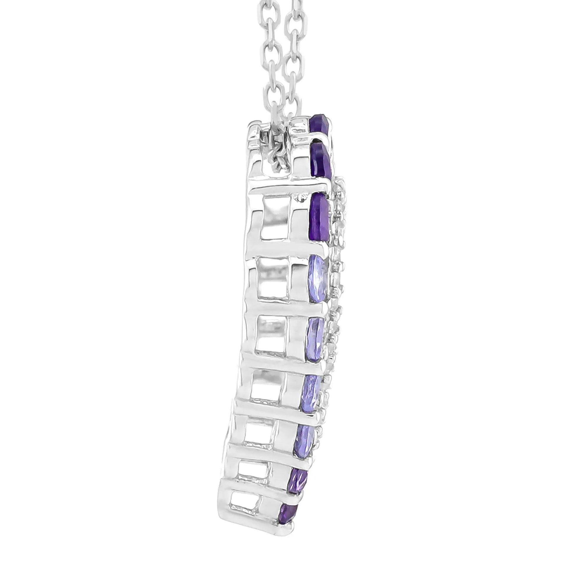 Heart Pendant Necklace with Amethyst Tanzanite & Lab-Created White Sapphires .925 Sterling Silver Size 18"