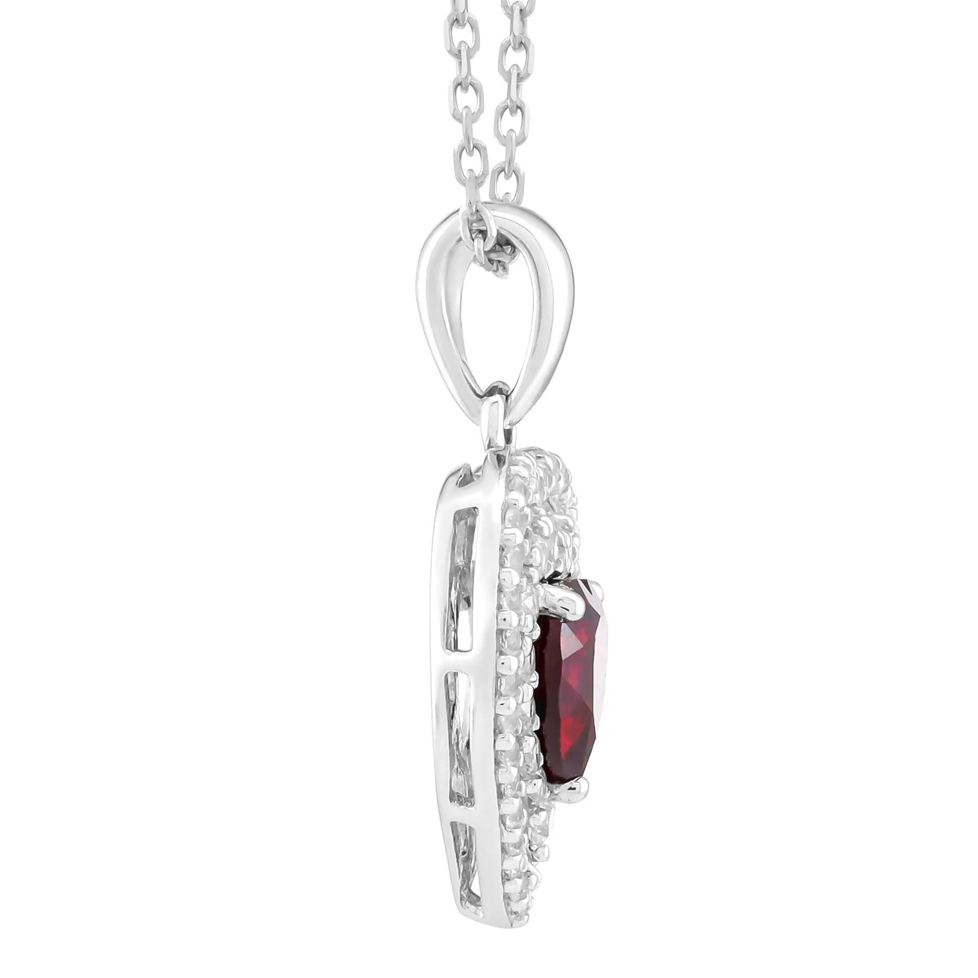 Heart Pendant Necklace with Lab-Created Ruby and Lab-Created White Sapphires .925 Sterling Silver Size 18"