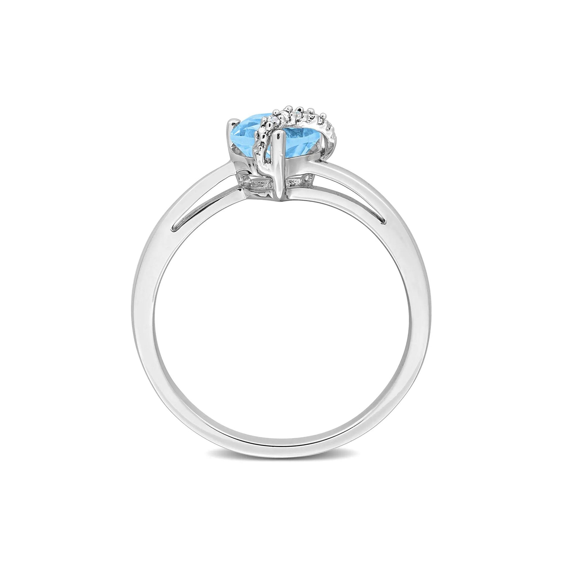 Heart-Shaped Blue Topaz and Diamond Accent Ring .925 Sterling Silver White Size 7 7mm