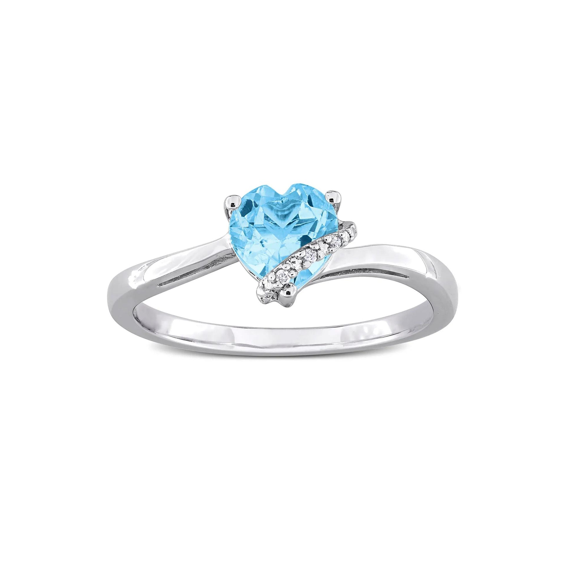 Heart-Shaped Blue Topaz and Diamond Accent Ring .925 Sterling Silver White Size 7 7mm