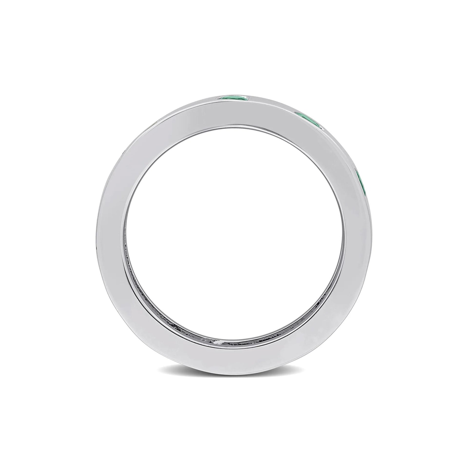 Heart-Shaped Lab-Created Emerald Eternity Band Ring .925 Sterling Silver White Size 9 4mm