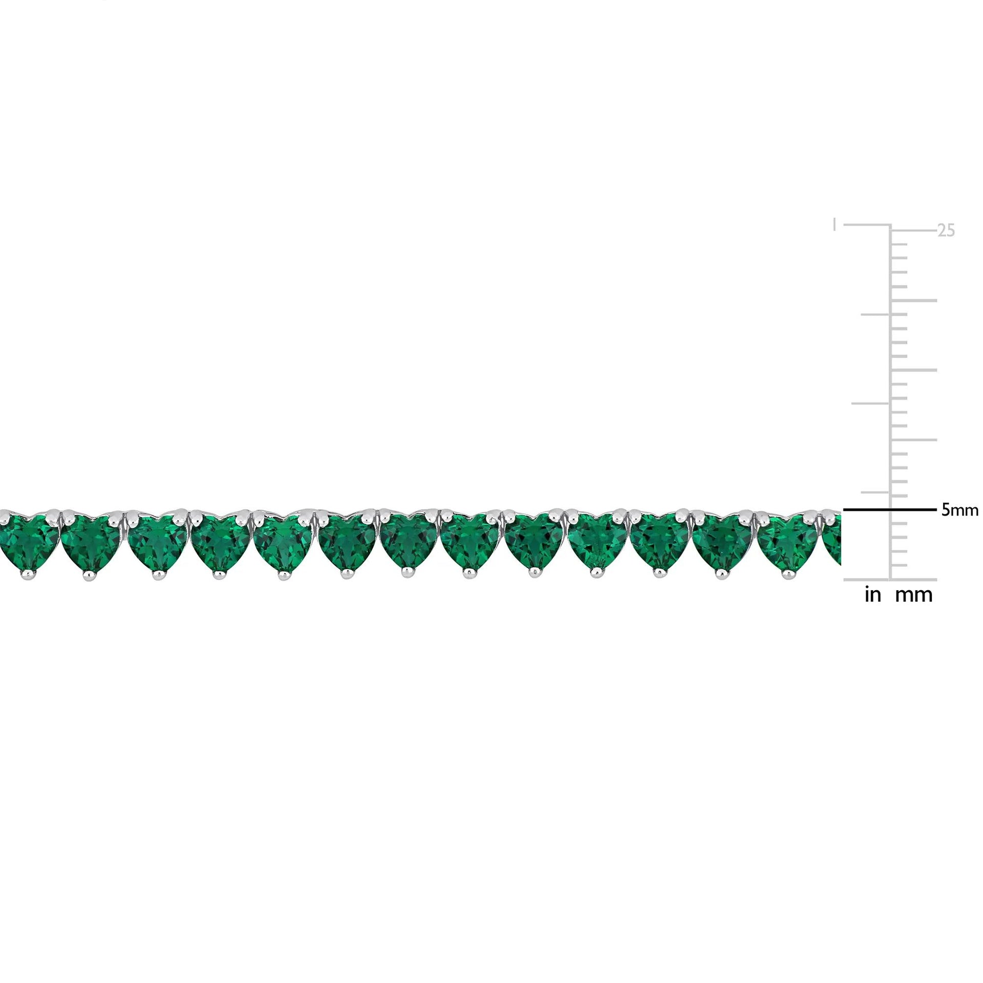 Heart-Shaped Lab-Created Emerald Tennis Necklace .925 Sterling Silver White Size 18"