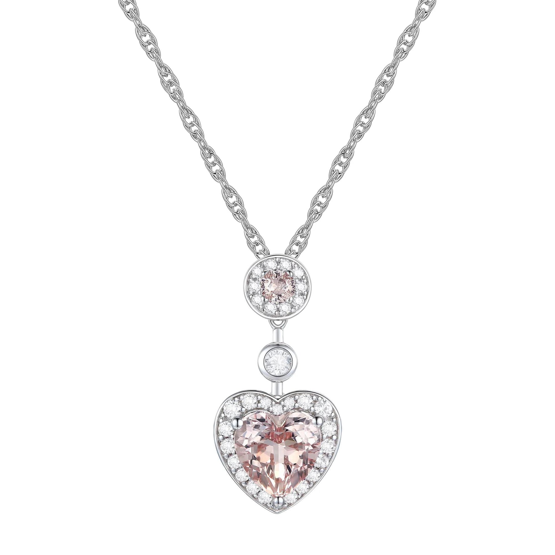 Heart-Shaped Lab Created Pink Sapphire Earring Pendant Necklace & Ring Set .925 Sterling Silver White Size 18" 1mm