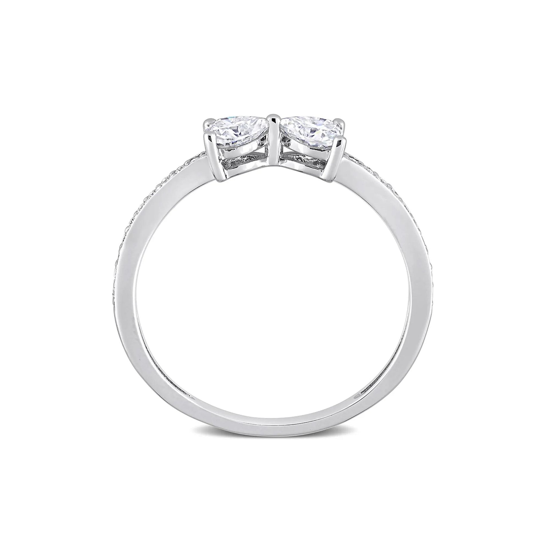 Heart-Shaped Moissanite Stacking Ring with Bow Design .925 Sterling Silver (3/5 CT. Dew) White Size 5