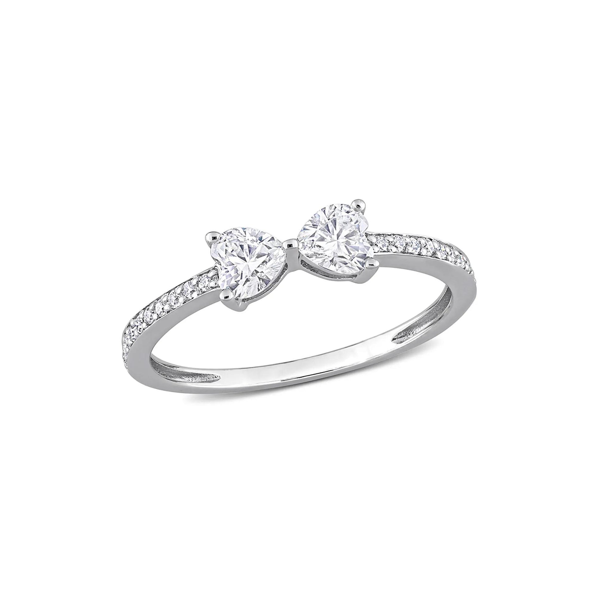 Heart-Shaped Moissanite Stacking Ring with Bow Design .925 Sterling Silver (3/5 CT. Dew) White Size 5