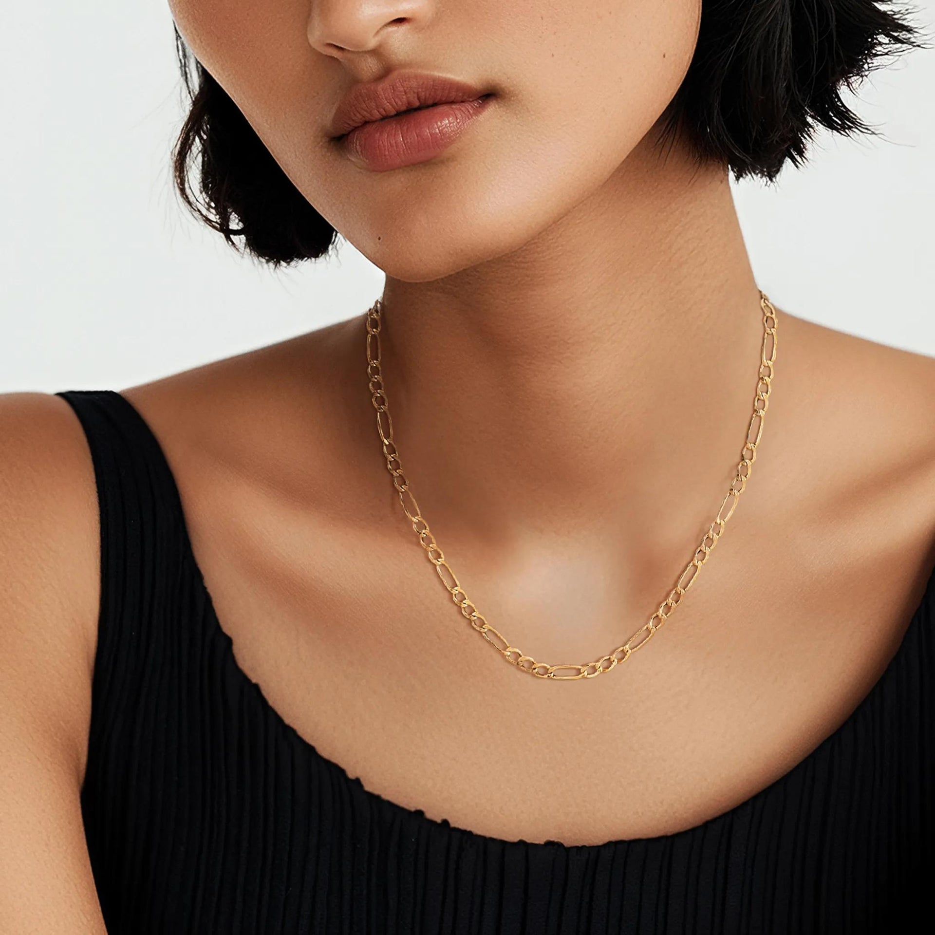 Hollow Figaro Chain 14K Yellow Gold Necklace Size 18"