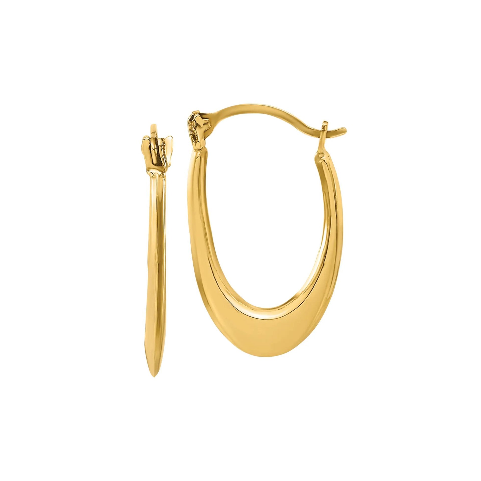 Hollow U-Hoop Earrings 14K Yellow Gold Size 10.00mm