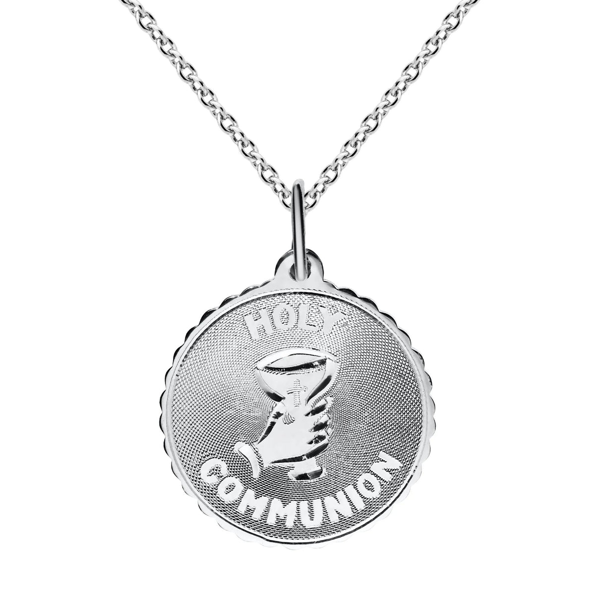 Holy Communion Disc Pendant Necklace .925 Sterling Silver White Size 18"