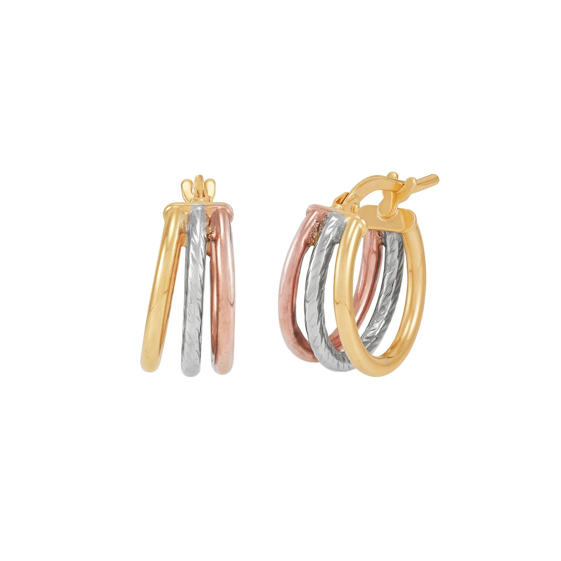 Hoop Earrings 14K Yellow White & Rose Gold Size 13.50mm