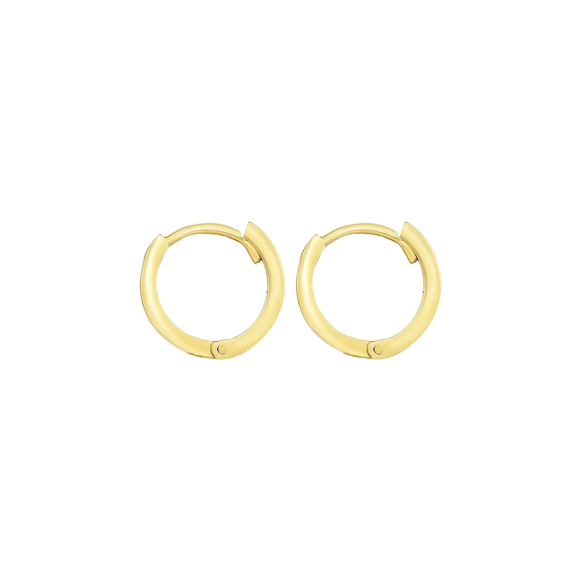 Huggie Hoop Earrings with Rounded Edges 14K Yellow Gold Size 11.50mm
