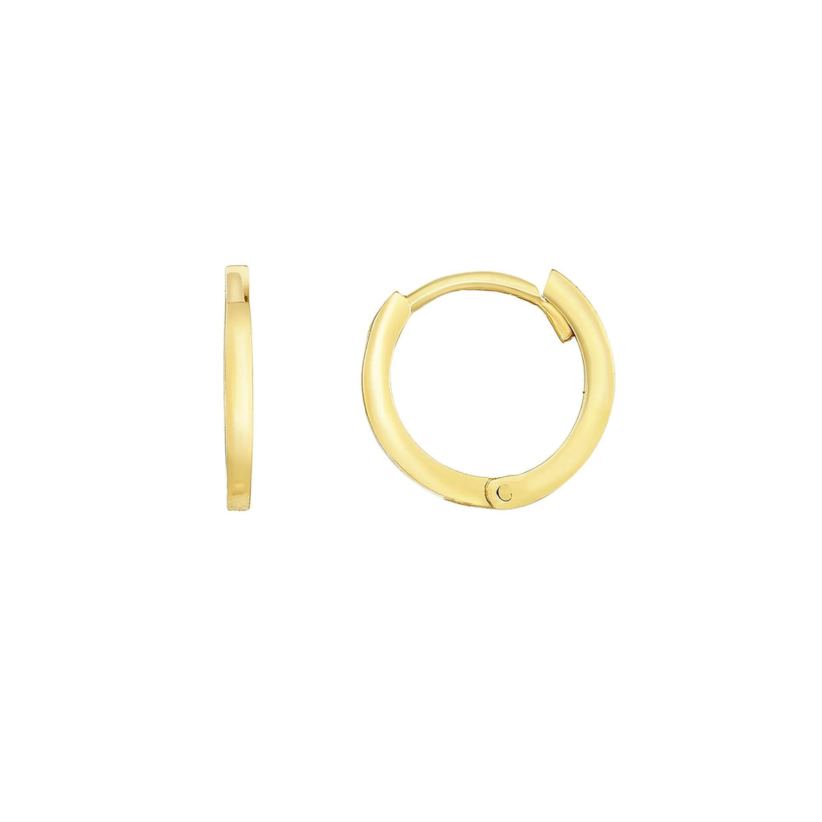 Huggie Hoop Earrings with Rounded Edges 14K Yellow Gold Size 11.50mm