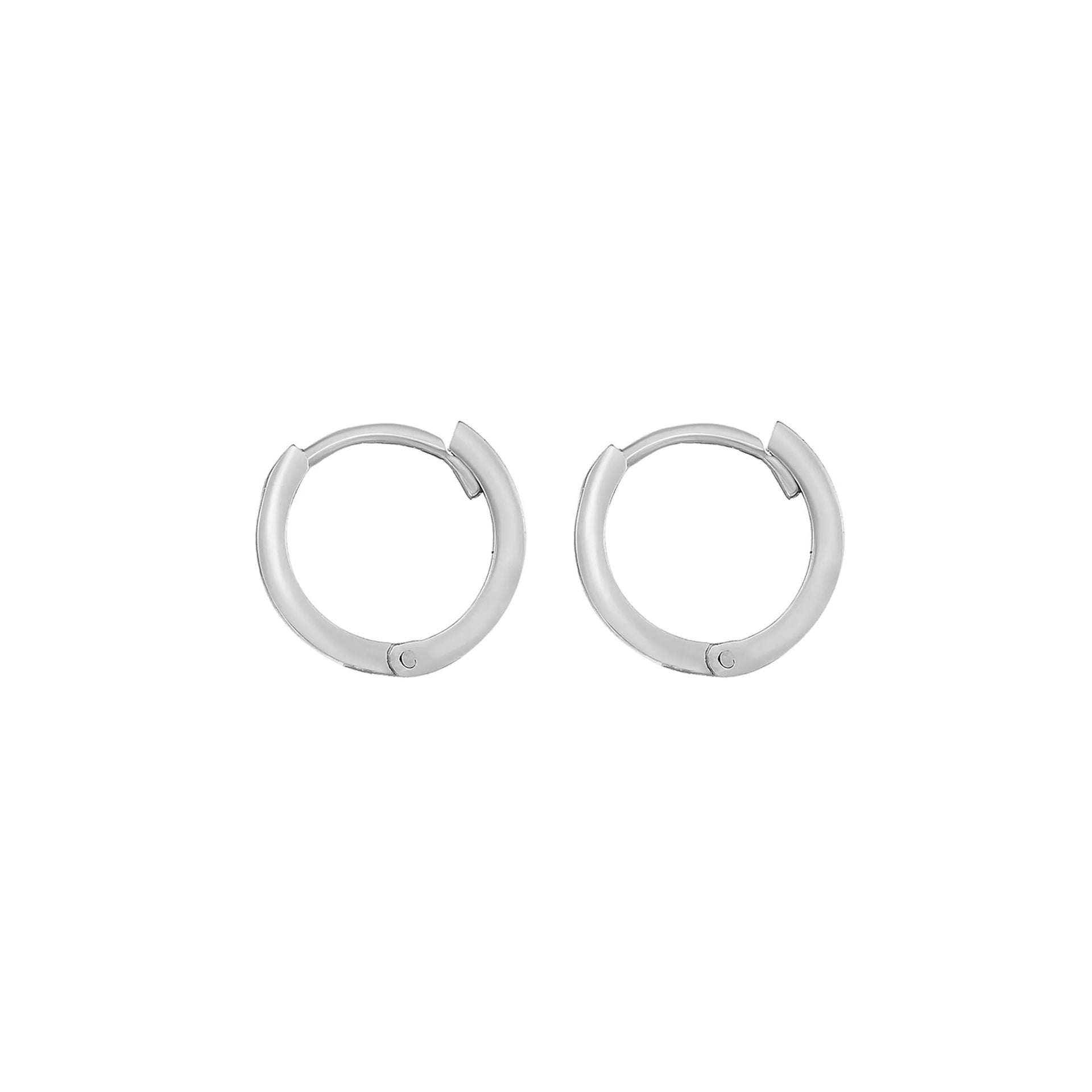 Huggie Hoop Earrings with Rounded Edges 14K White Gold Size 11.50mm