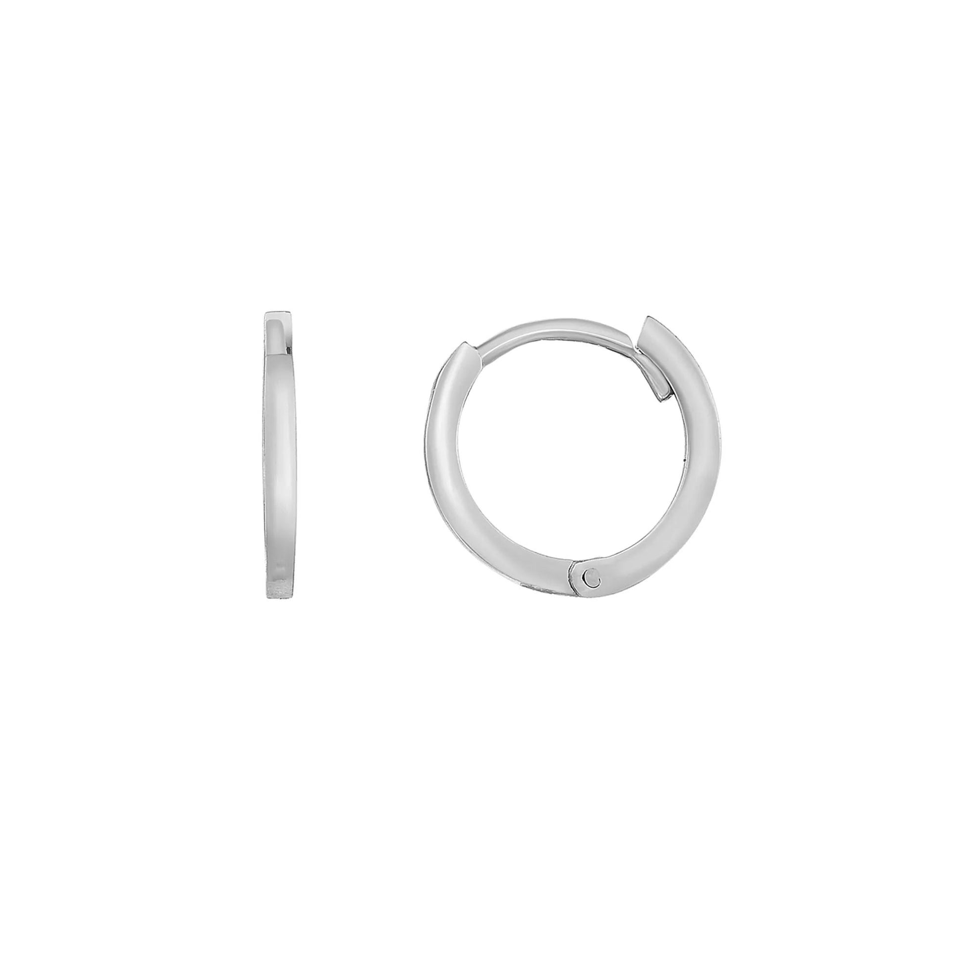 Huggie Hoop Earrings with Rounded Edges 14K White Gold Size 11.50mm