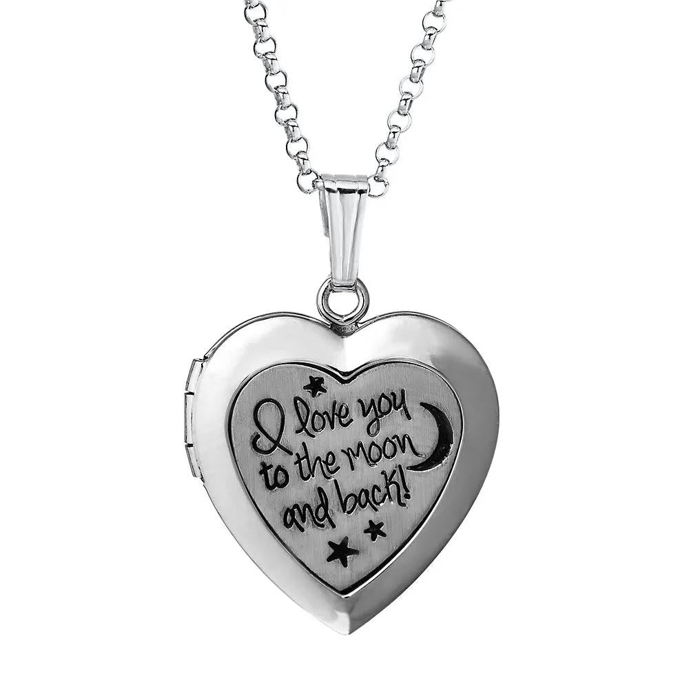 I Love You to the Moon and Back Heart Locket .925 Sterling .925 Sterling Silver Necklace White Size 18"