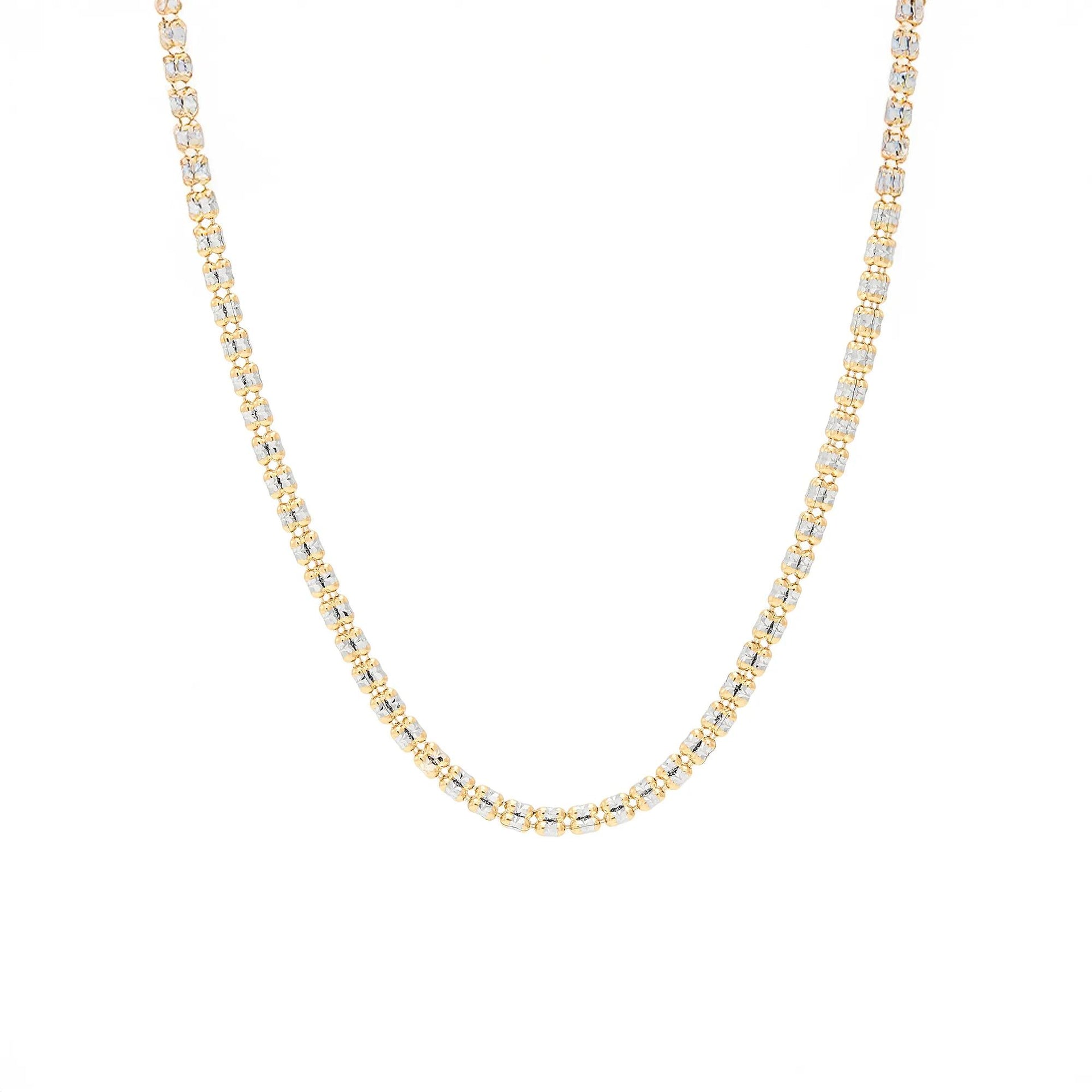 Iced Chain 10K Yellow and White Gold Necklace Size 17"