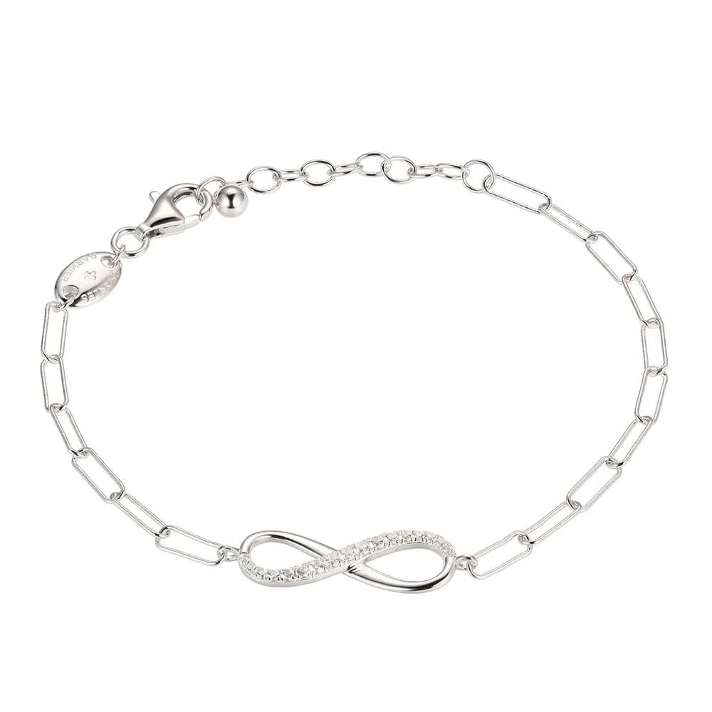 Infinity Bracelet with Paperclip Chain .925 Sterling Silver White Size 24.00mm