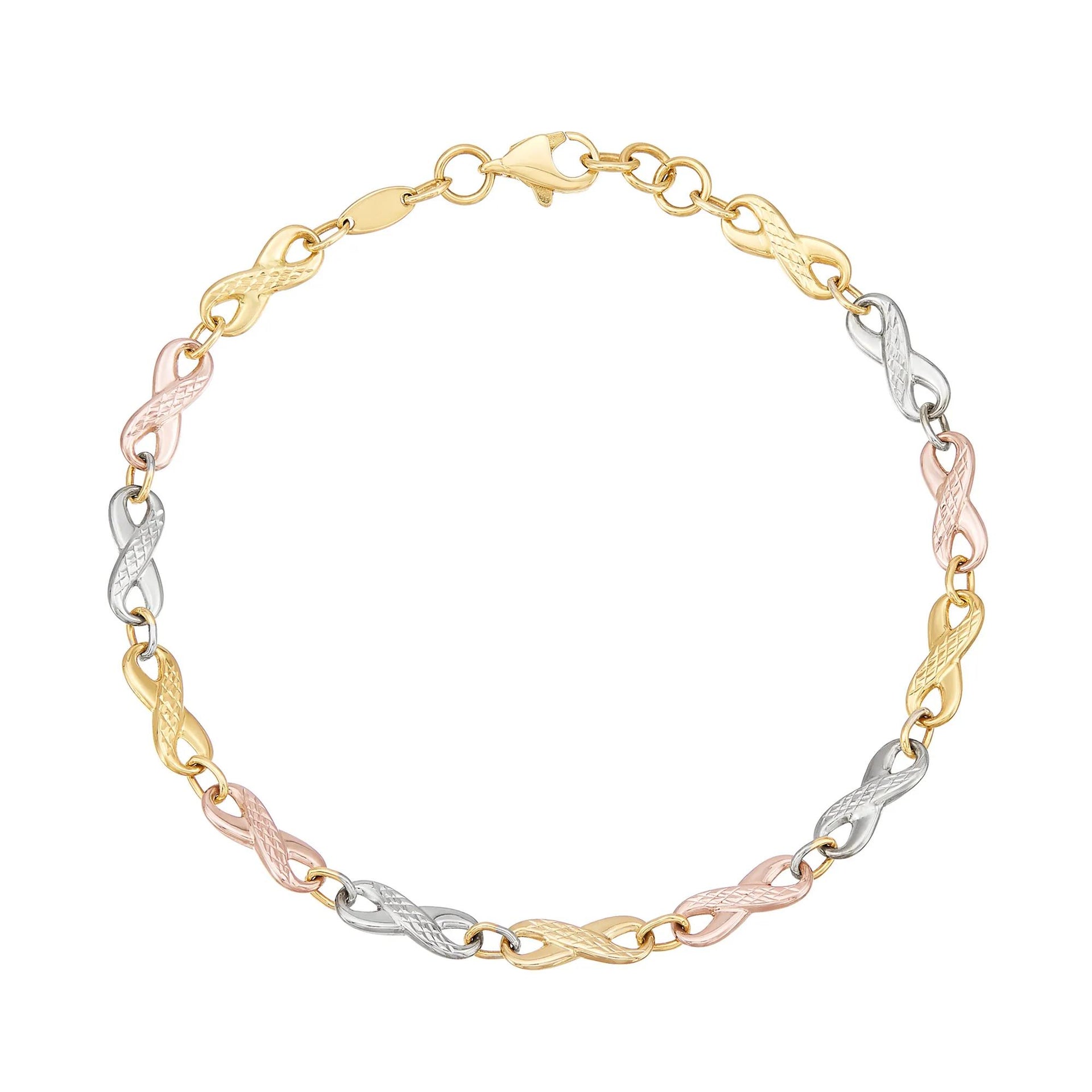 Infinity Link Bracelet 14K Yellow White and Rose Gold Size 7.5"