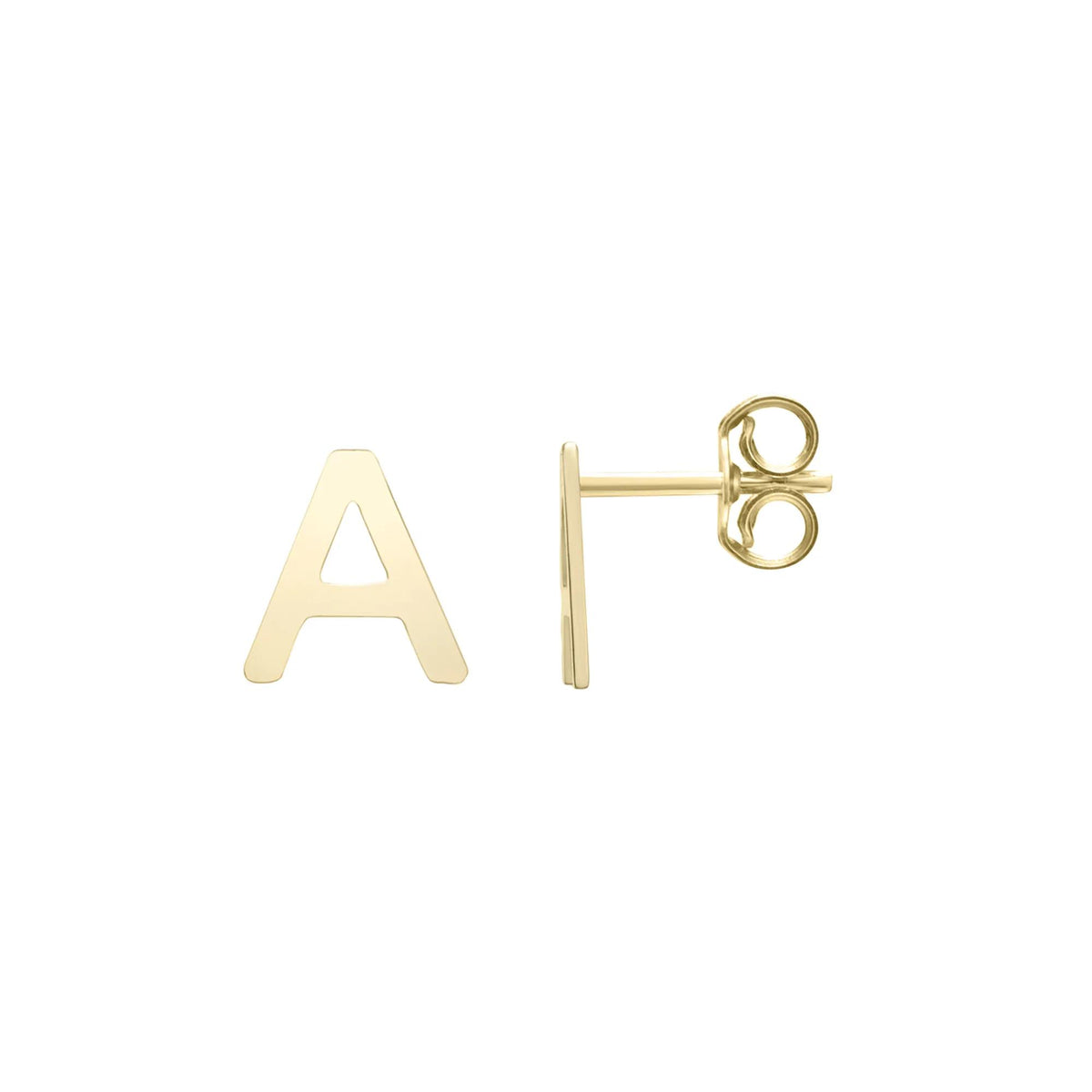 Initial Stud Earrings Letter "a" 14K Yellow Gold Size 6.40mm