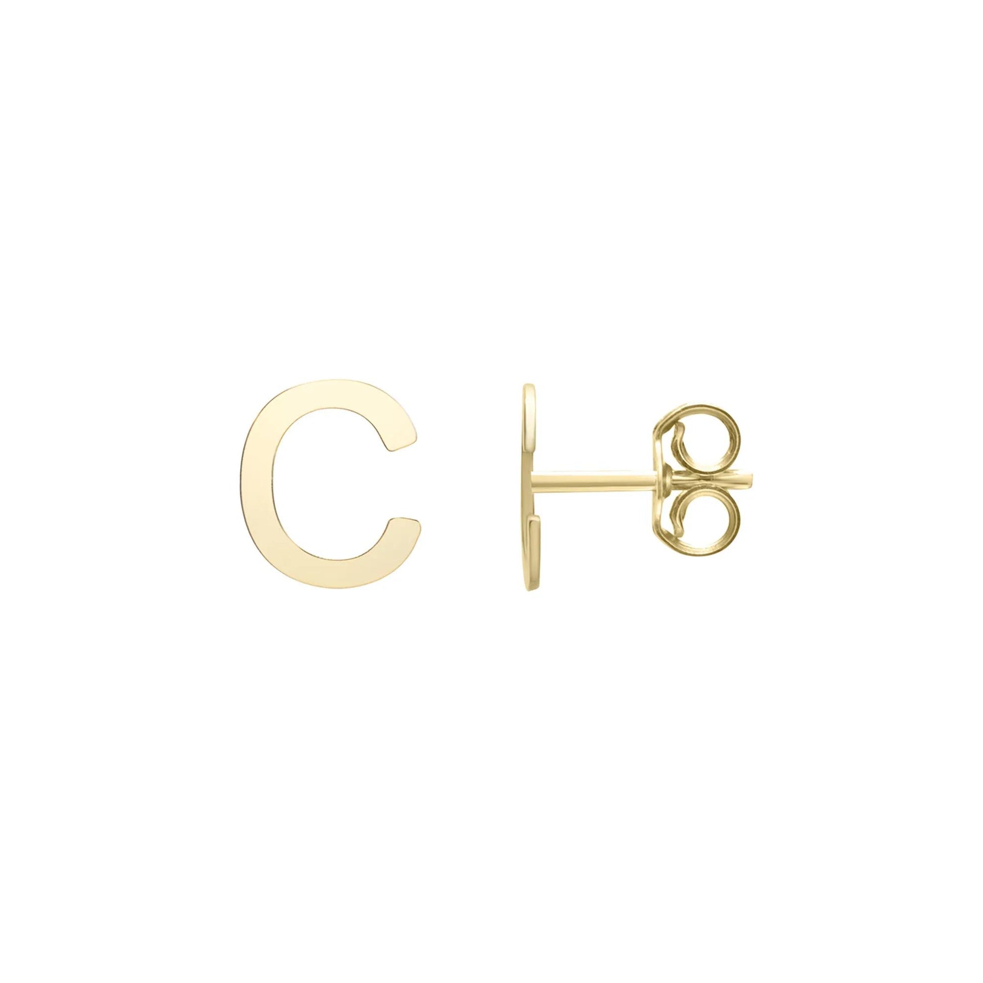 Initial Stud Earrings Letter "c" 14K Yellow Gold Size 5.50mm