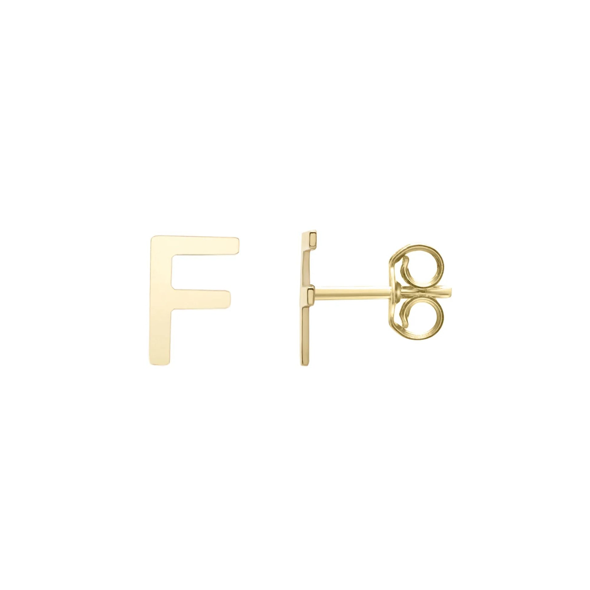 Initial Stud Earrings Letter "f" 14K Yellow Gold Size 4.50mm