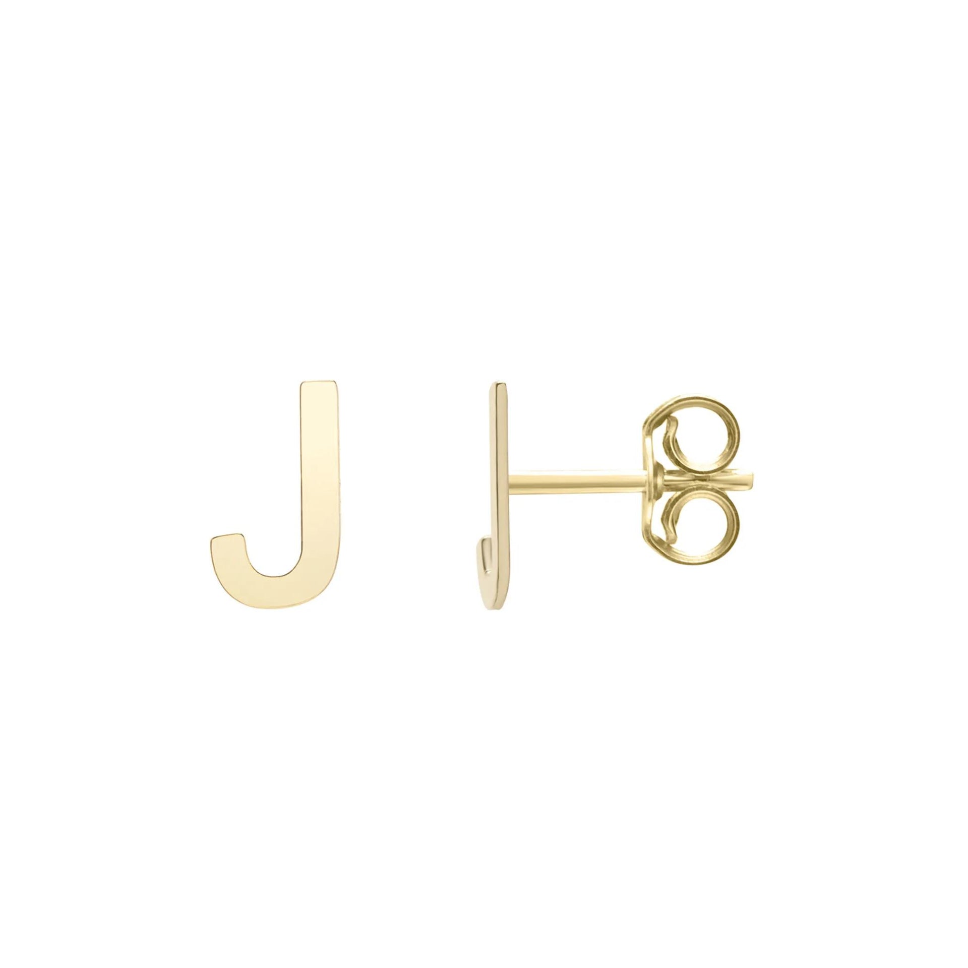 Initial Stud Earrings Letter "j" 14K Yellow Gold Size 3.80mm